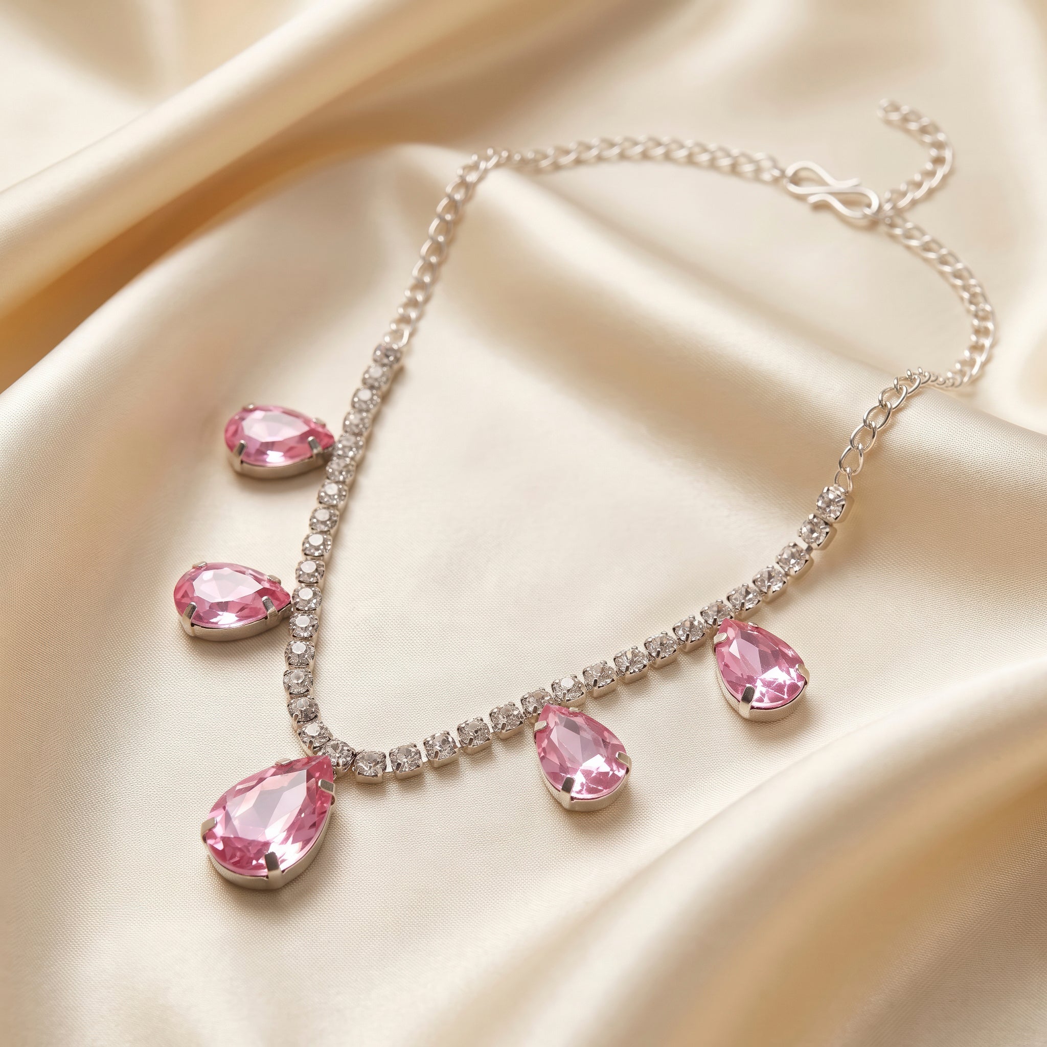 PRAO Necklace Anti-Tarnish Pink Teardrop Charm Chain - Image 4