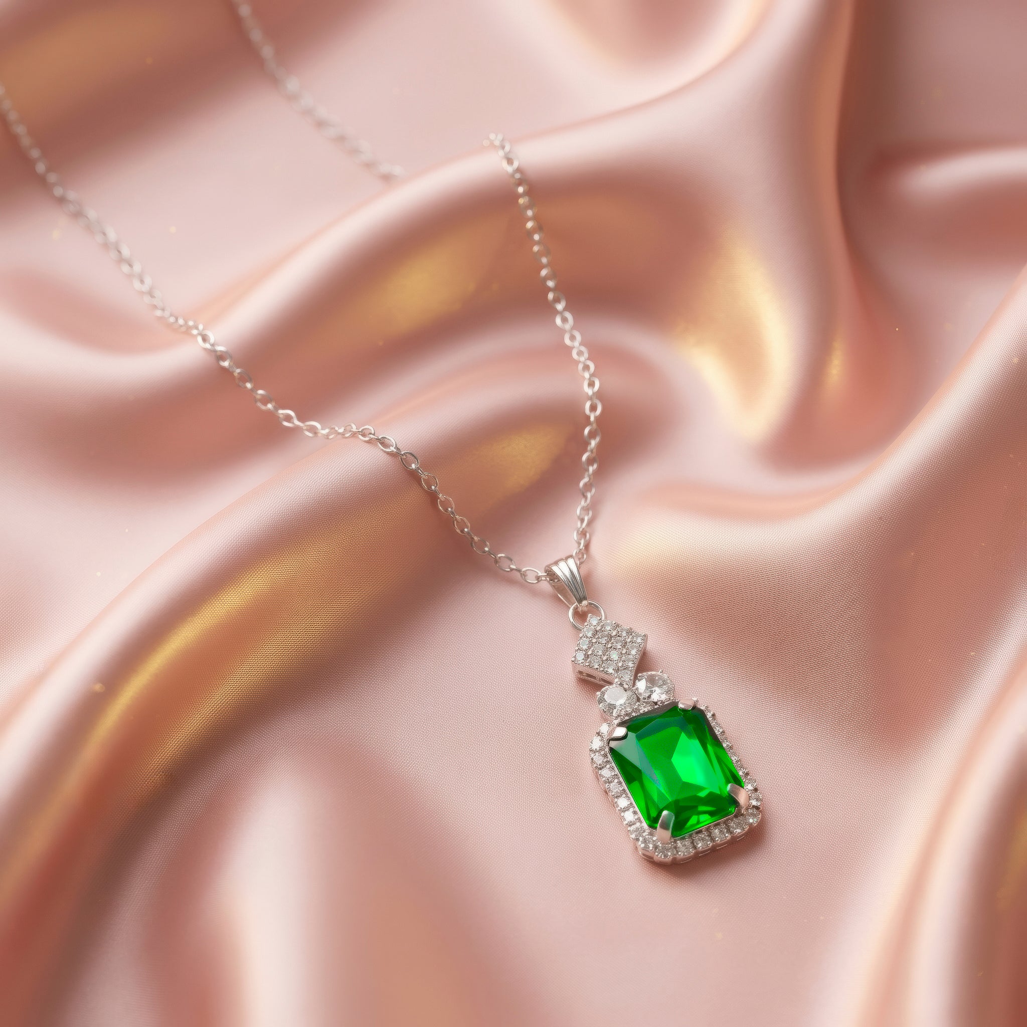 PRAO Necklace Anti-Tarnish Emerald Pendant Chain - Image 4