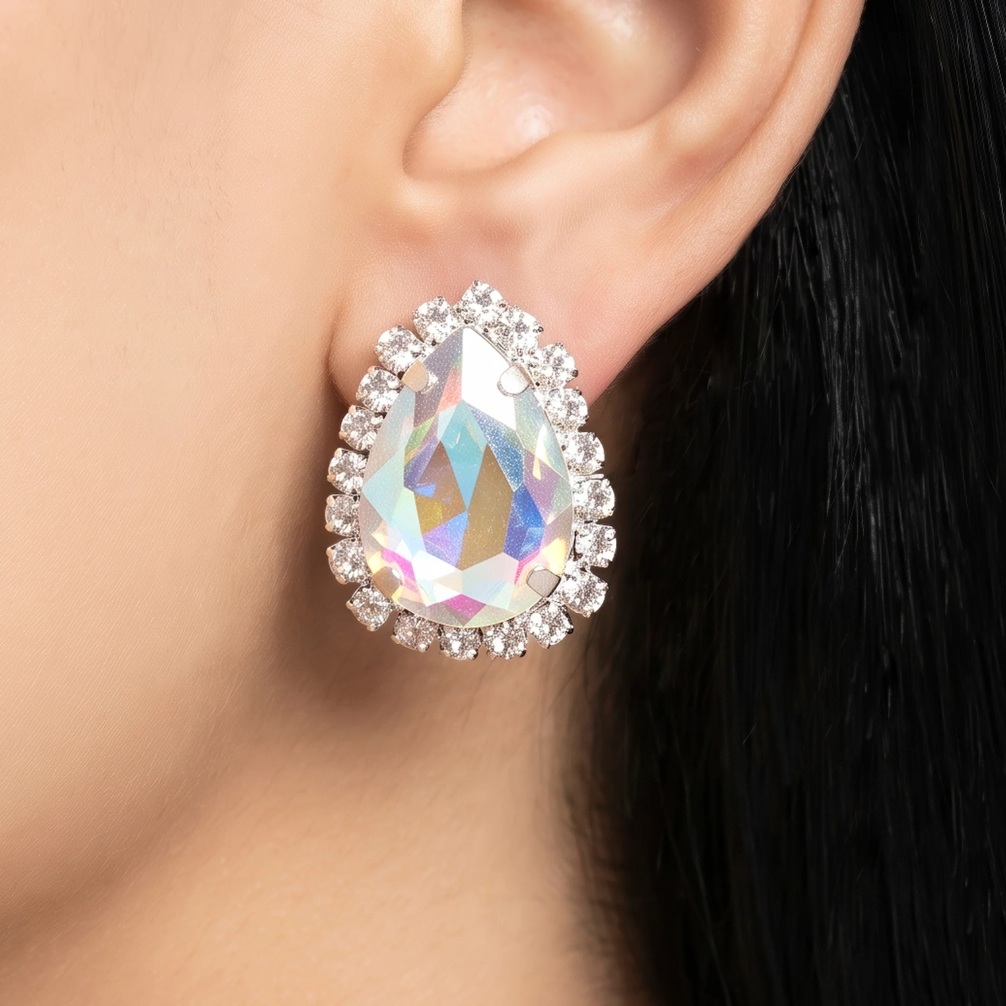 PRAO Earrings Anti-Tarnish Iridescent Crystal Studs