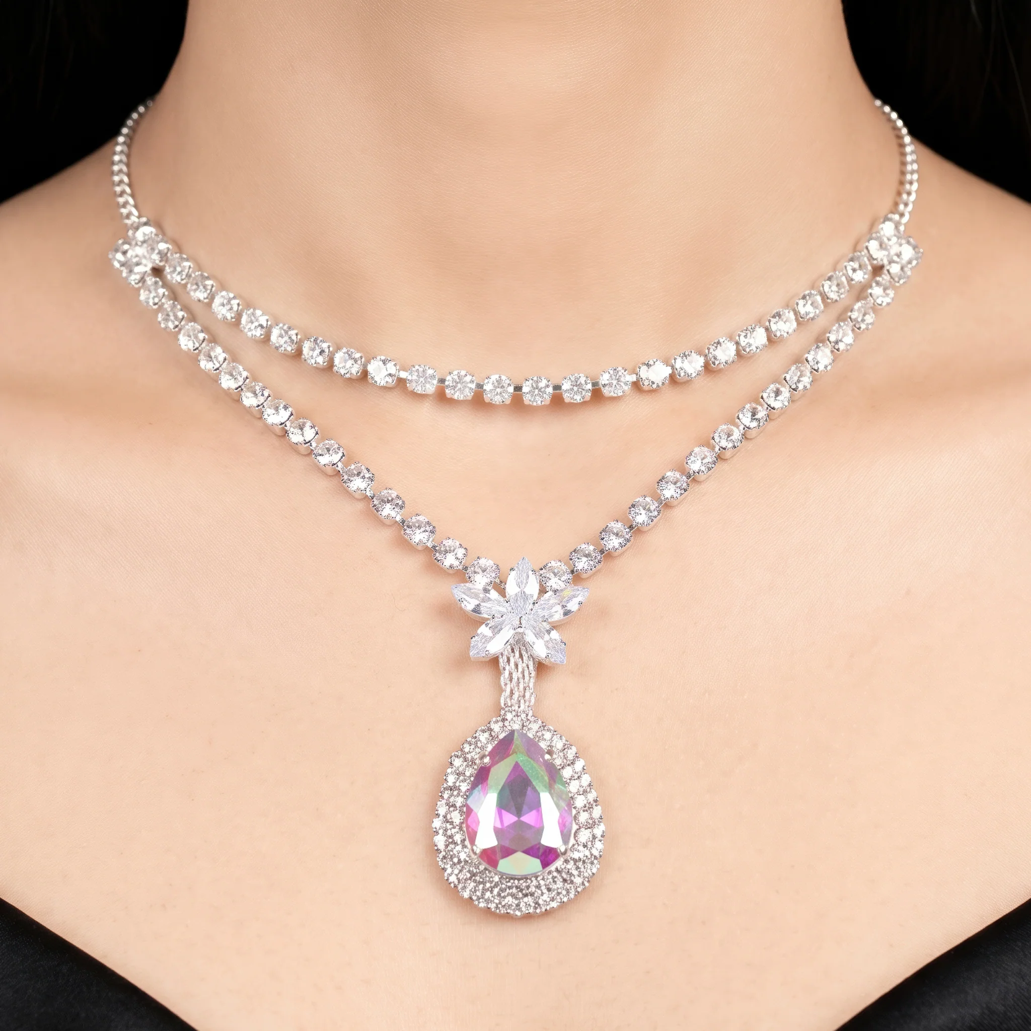 PRAO Necklace Anti-Tarnish Floral Teardrop Chain - Image 2