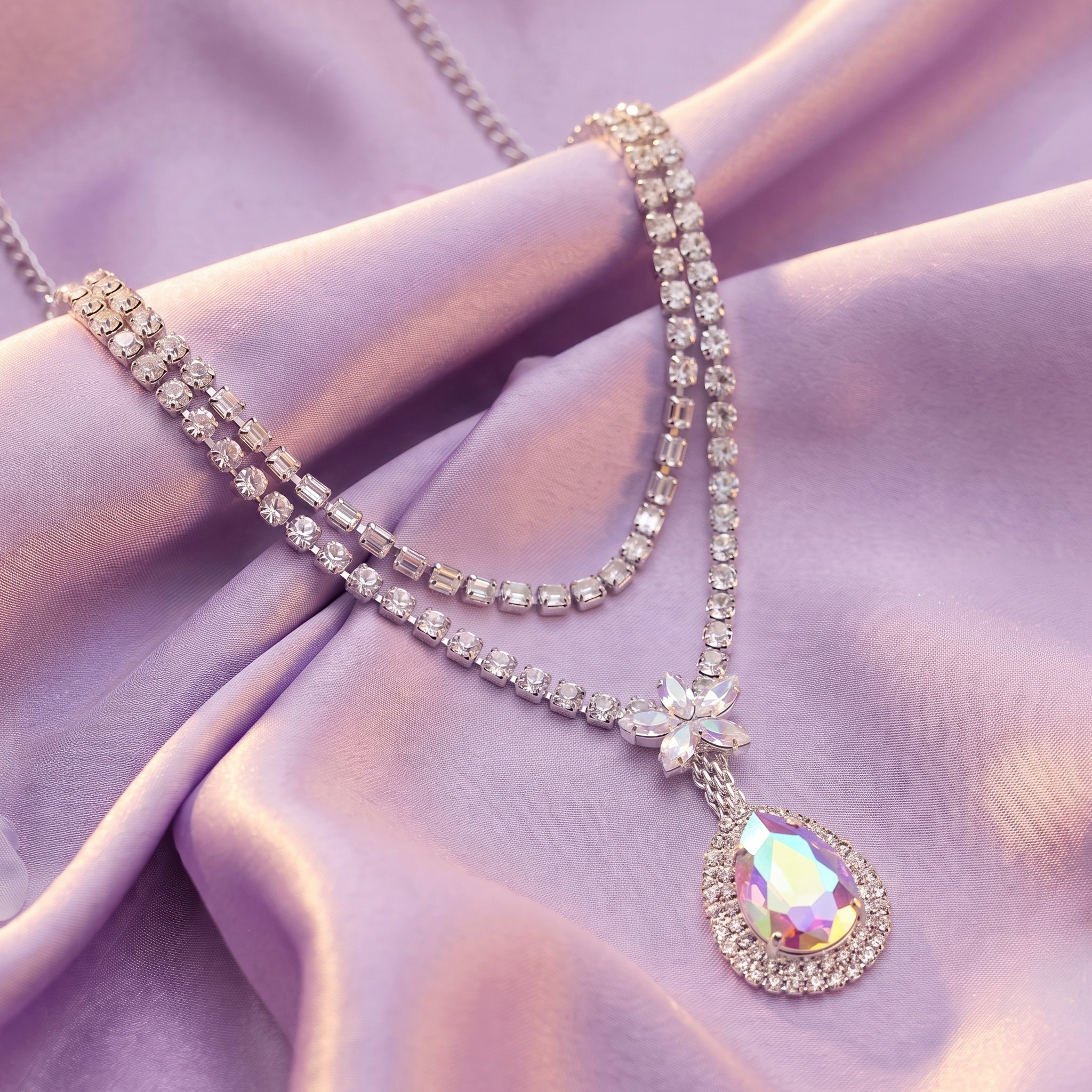 PRAO Necklace Anti-Tarnish Floral Teardrop Chain - Image 4