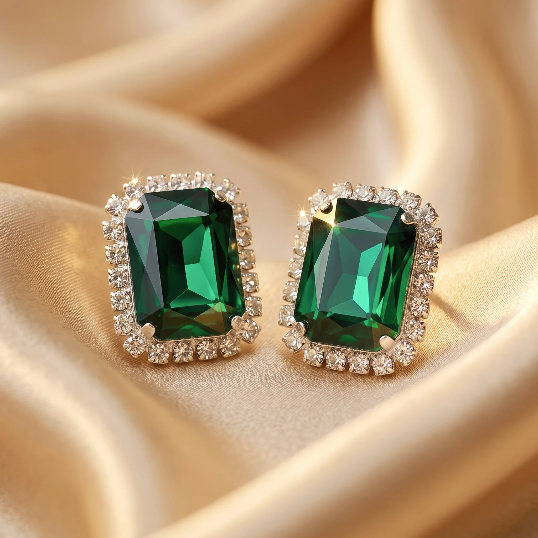 PRAO Earrings Anti-Tarnish Emerald Halo Studs - Image 5