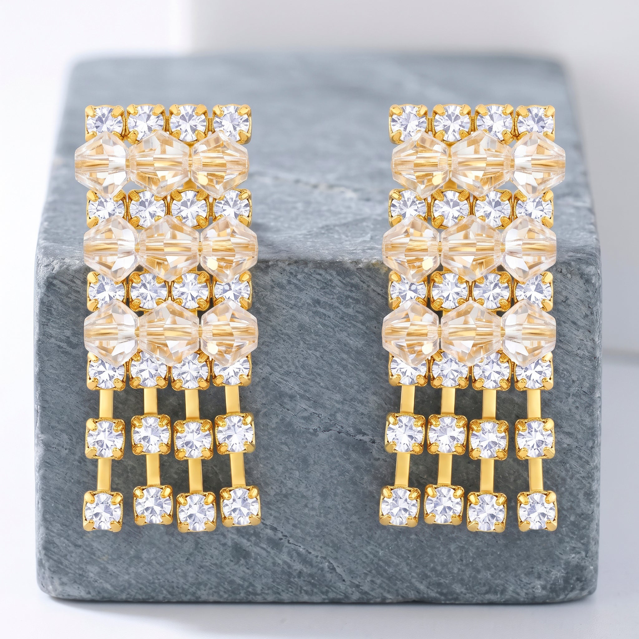 PRAO Earrings Anti-Tarnish Crystal Fringe Dangles - Image 4