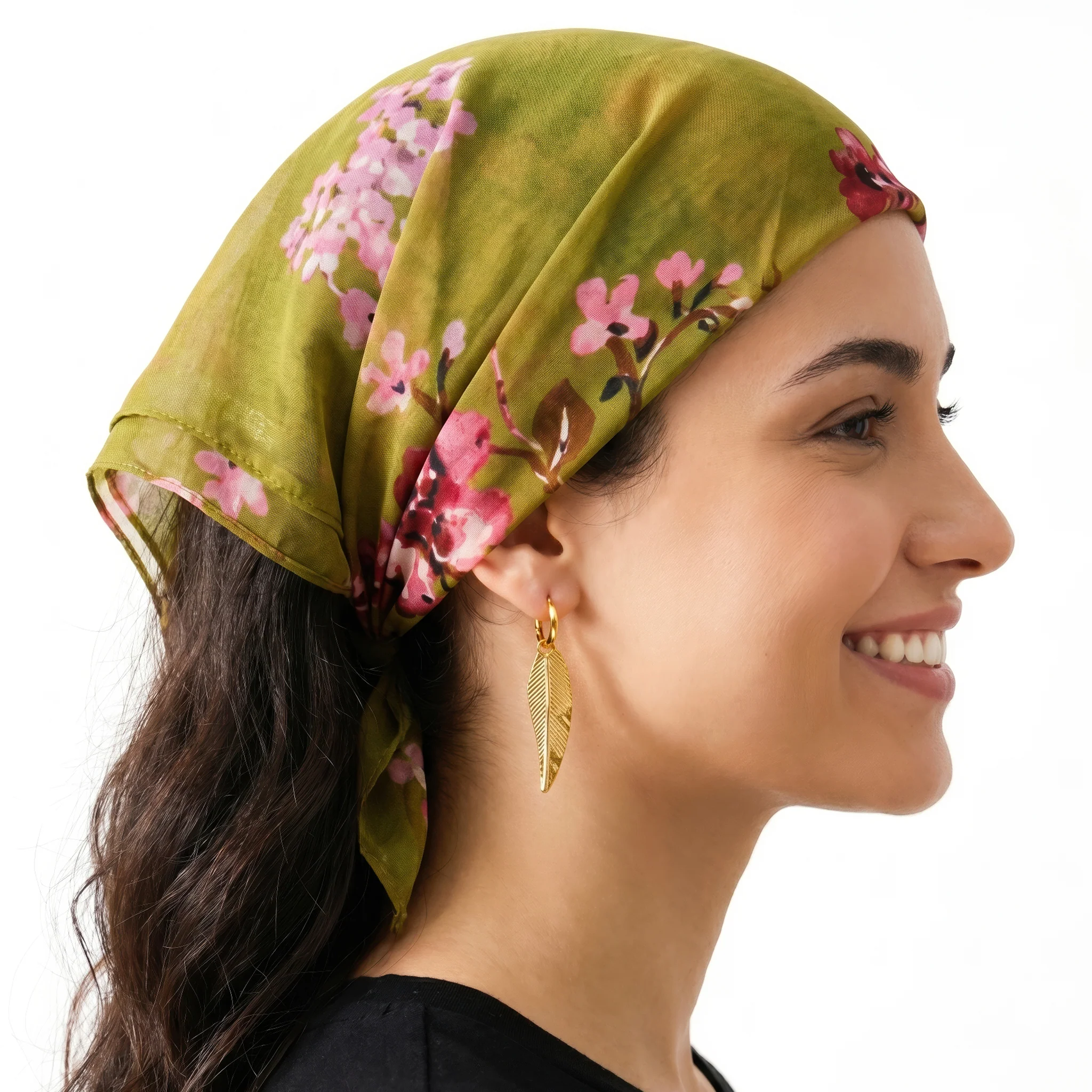 PRAO COMBO ✨ Green Floral Scarf Necklace With Leaf Earrings - Image 9