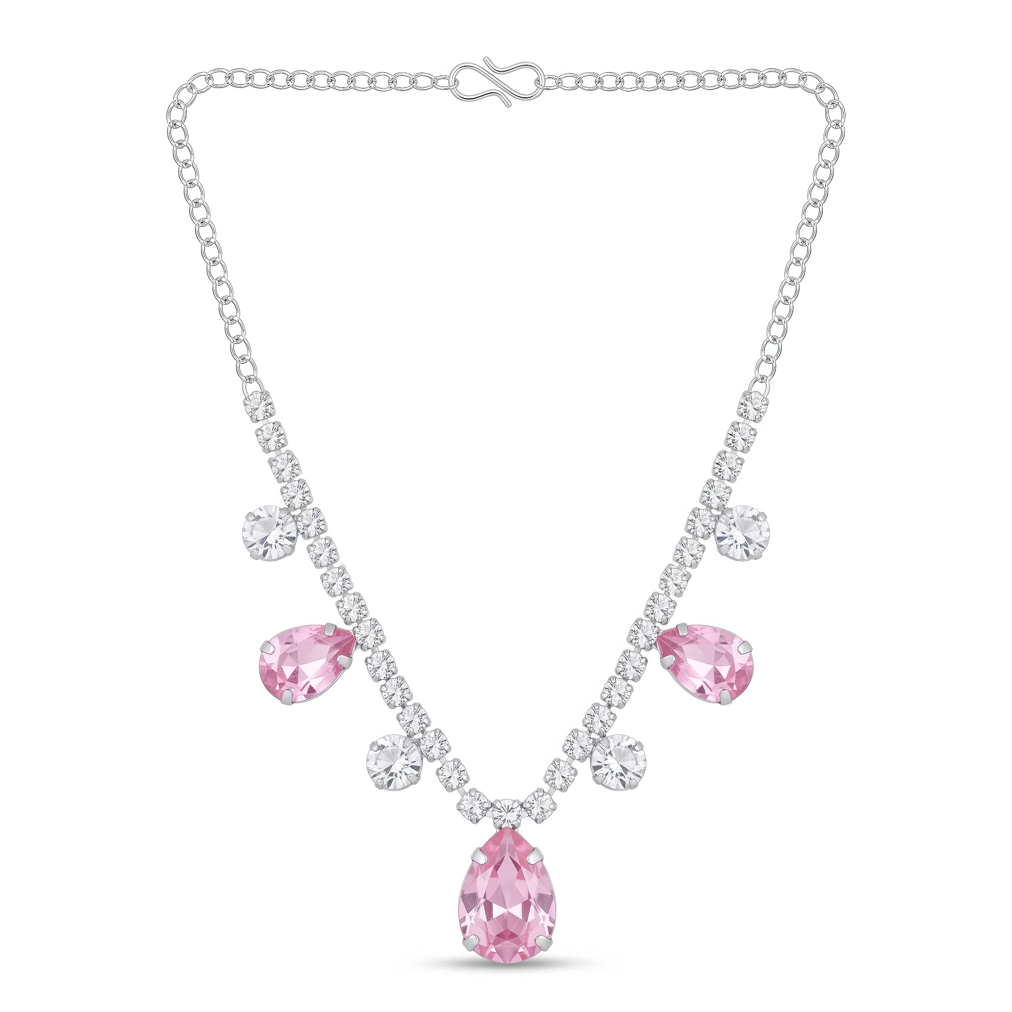 PRAO Necklace Anti-Tarnish Pink Teardrop Crystal Chain - Image 3