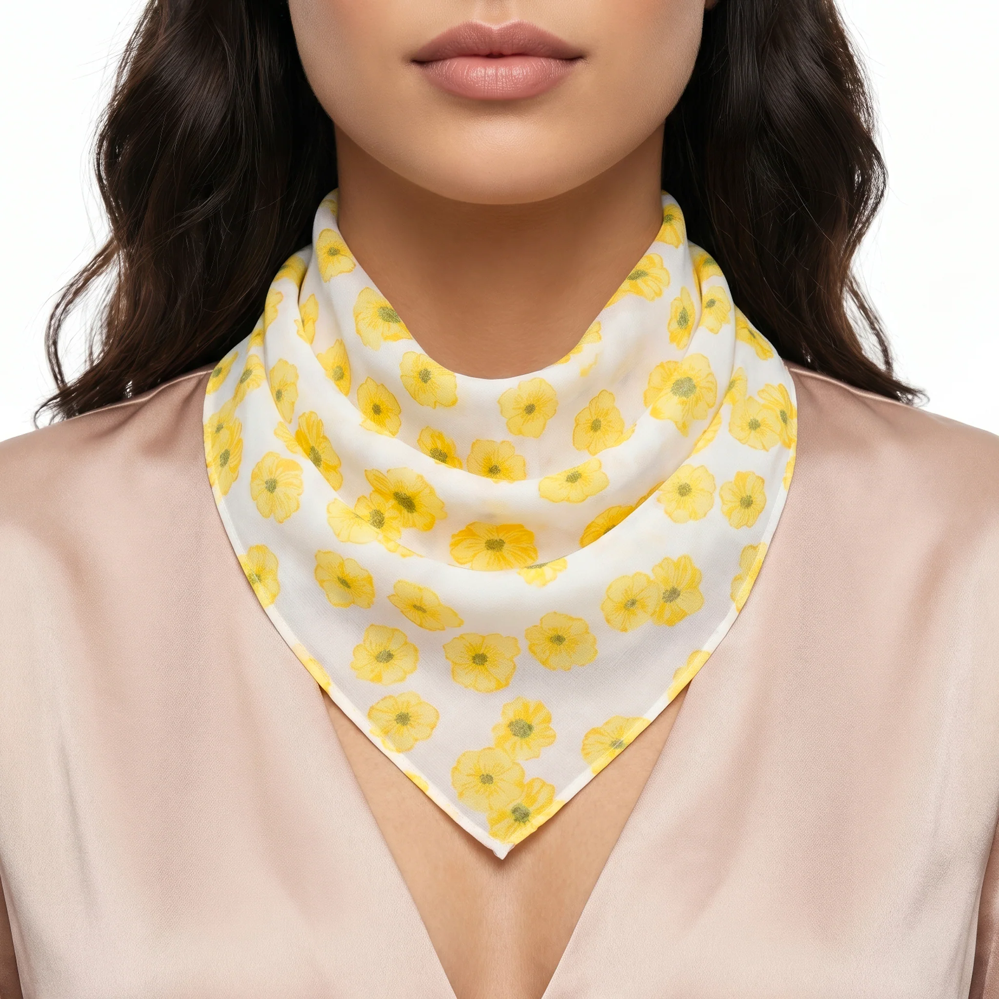 PRAO COMBO ✨ Yellow Floral Scarf Necklace With Seahorse Earrings - Image 4
