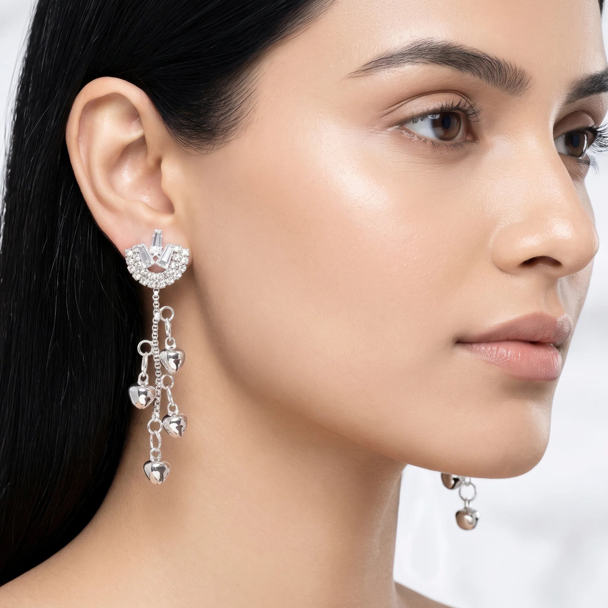 PRAO Earrings Anti-Tarnish Crescent Crystal Dangles - Image 2