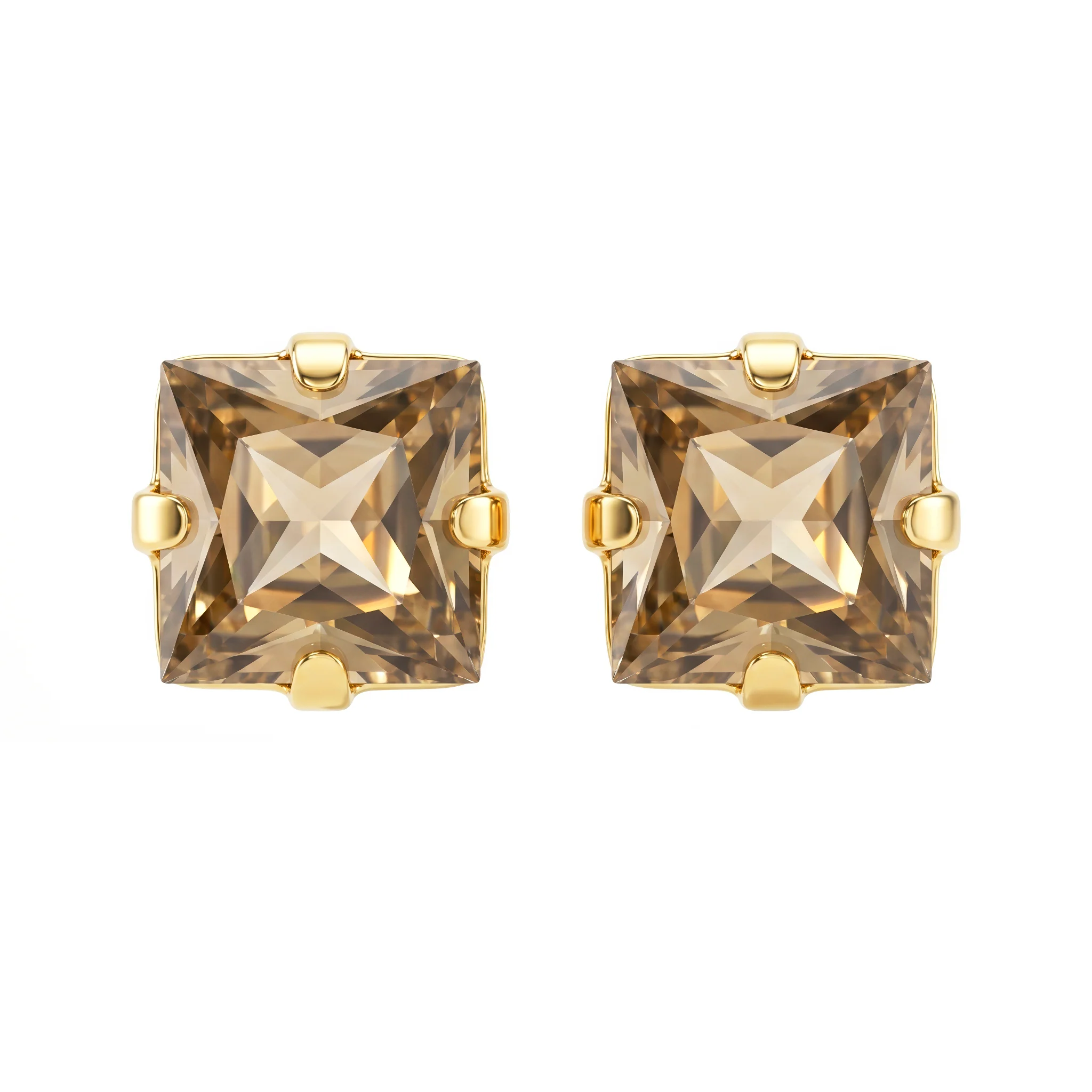 PRAO Earrings Anti-Tarnish Cushion Rhinestone Topaz Studs