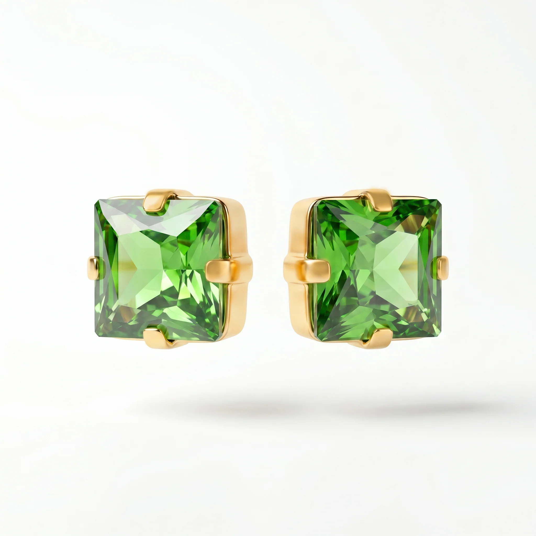 PRAO Earrings Anti-Tarnish Cushion Rhinestone Peridot Studs