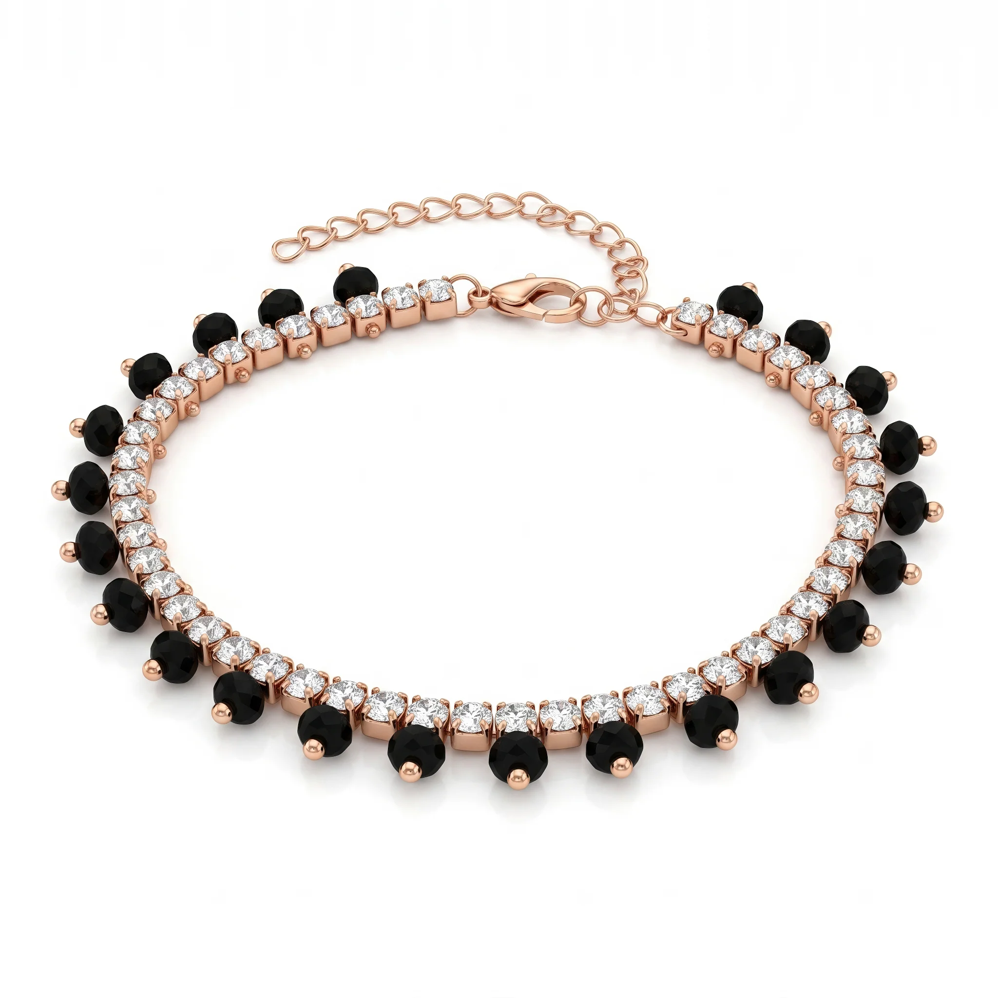 PRAO Bracelet Anti-Tarnish Crystal Cuff with Black Beads (Adjustable Size)