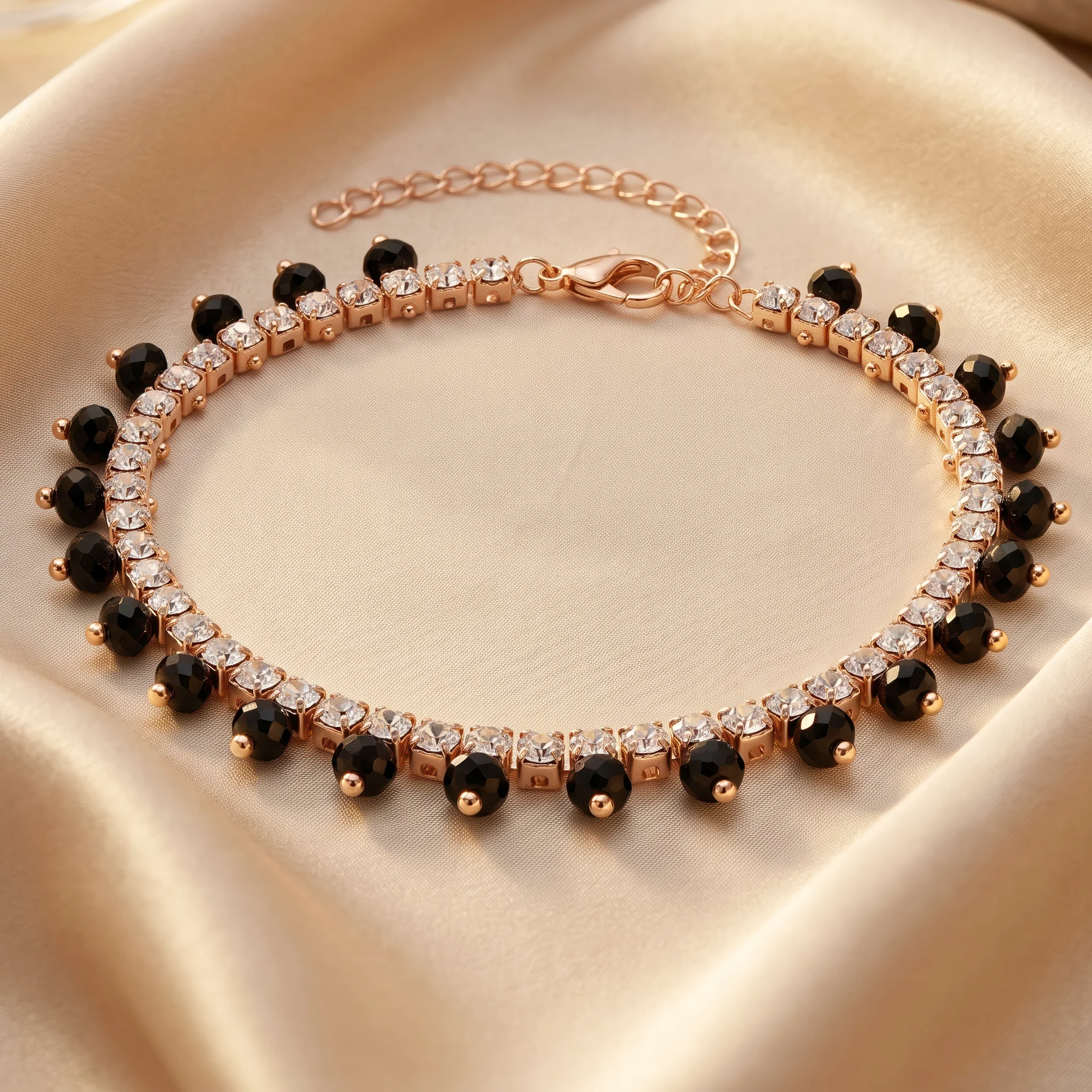 PRAO Bracelet Anti-Tarnish Crystal Cuff with Black Beads (Adjustable Size) - Image 4