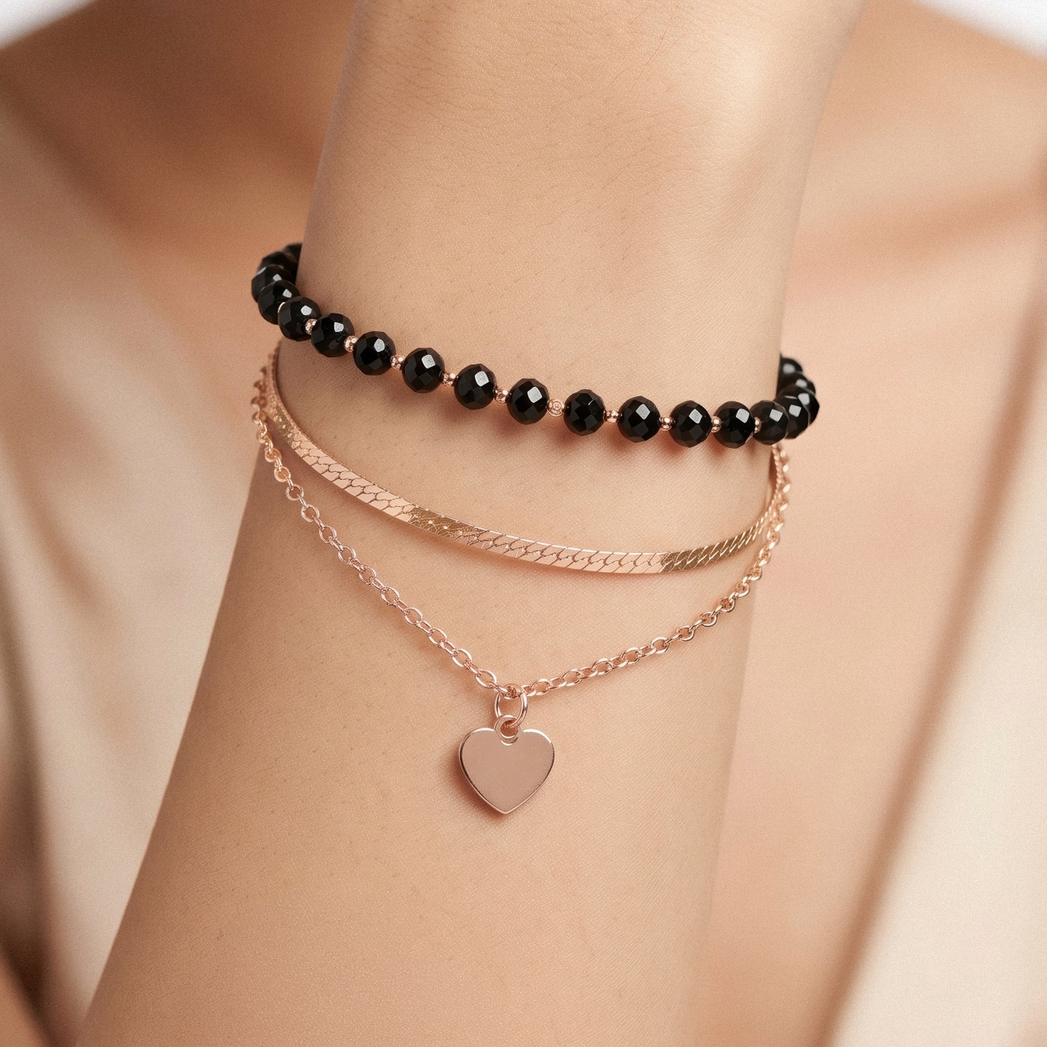 PRAO Bracelet Anti-Tarnish Black Heart Chain (Adjustable Size) - Image 2