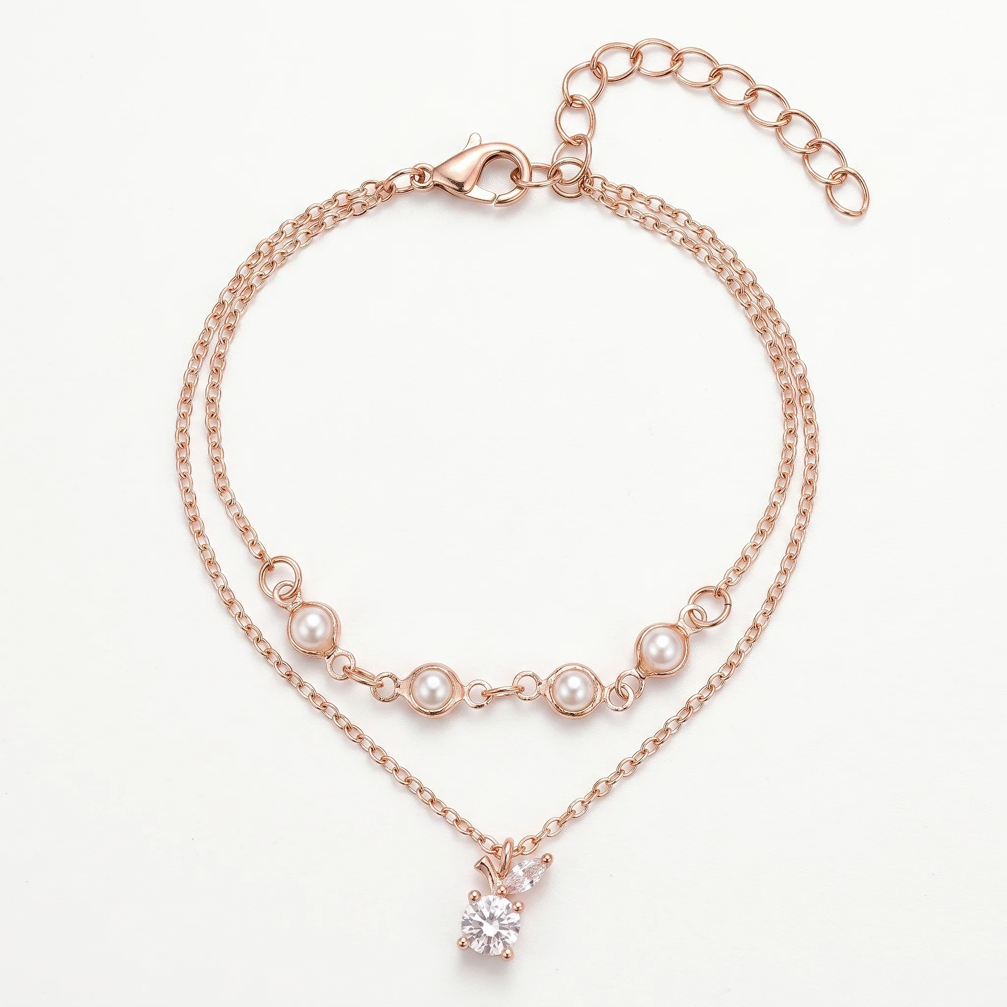 PRAO Bracelet Anti-Tarnish Pearl Solitaire Dual Chain Set (Adjustable Size) - Image 3