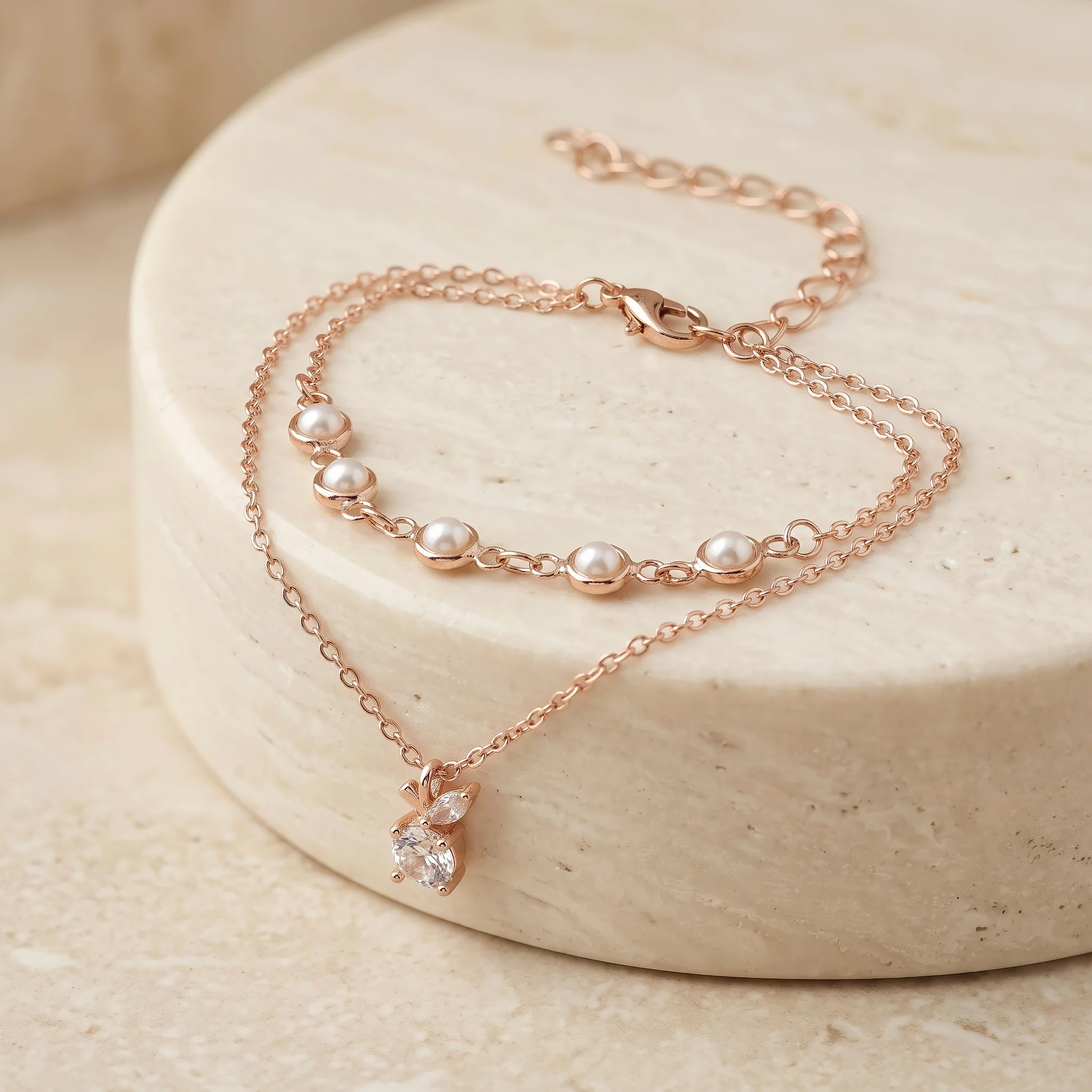 PRAO Bracelet Anti-Tarnish Pearl Solitaire Dual Chain Set (Adjustable Size) - Image 4