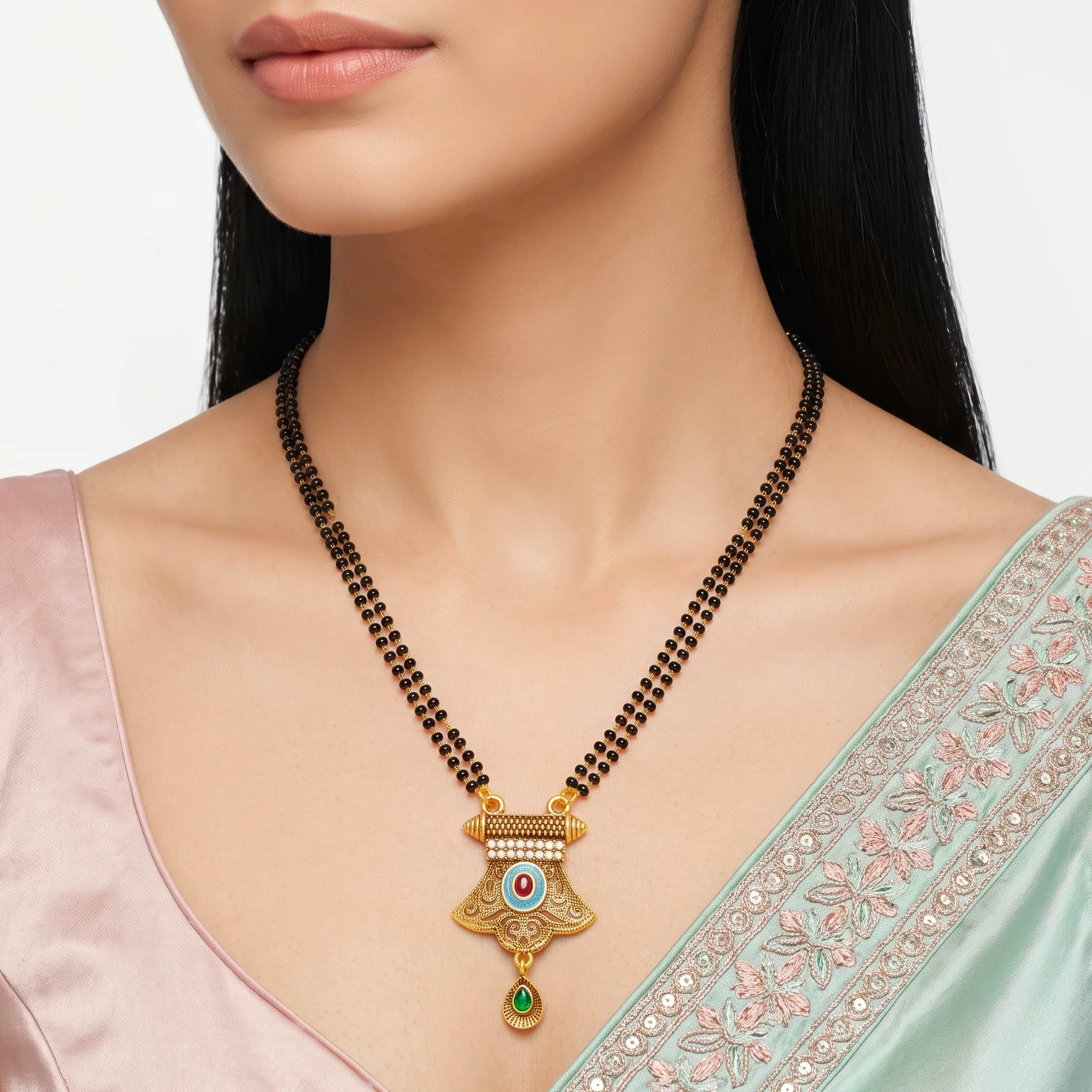 PRAO Necklace Anti-Tarnish Black Bead Filigree Mangalsutra - Image 2