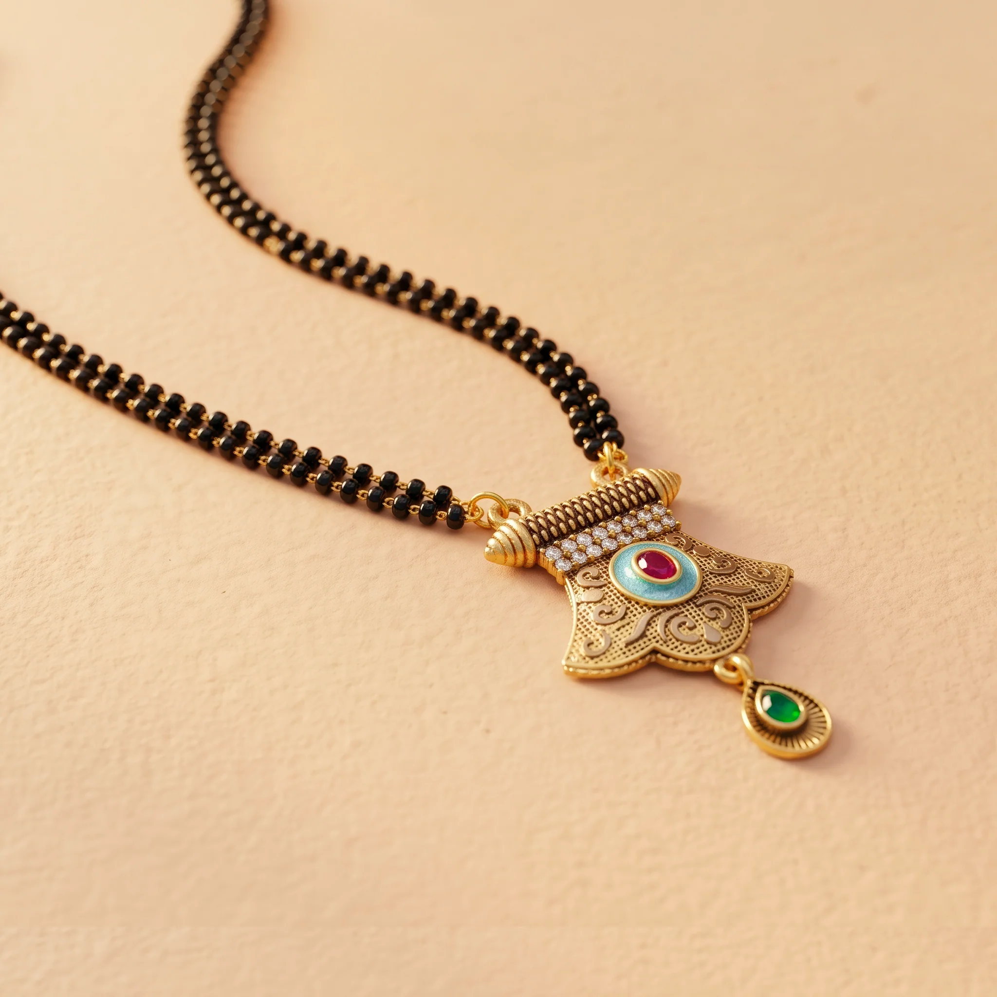PRAO Necklace Anti-Tarnish Black Bead Filigree Mangalsutra - Image 4