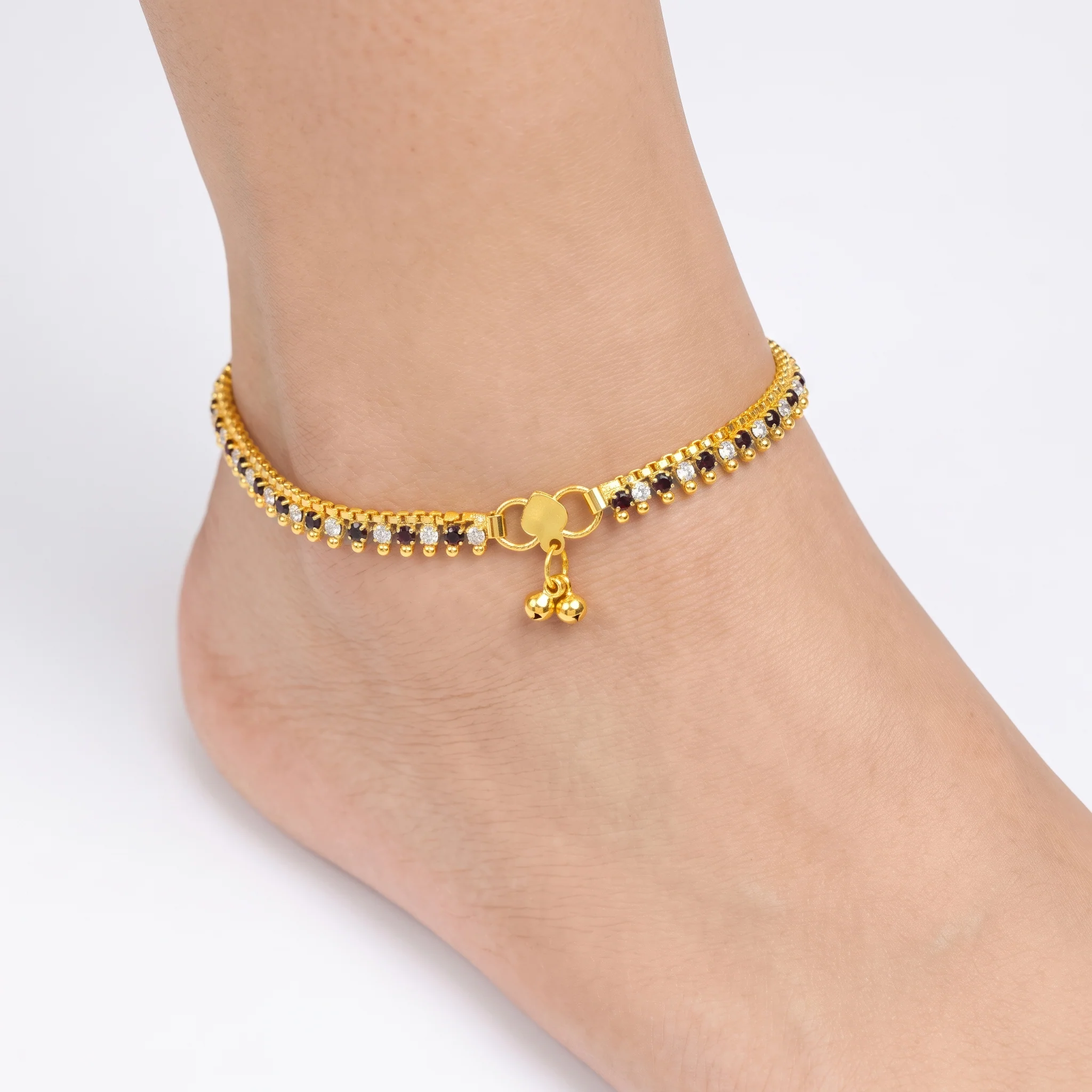 PRAO Anklet Anti-Tarnish Black Stone Tennis