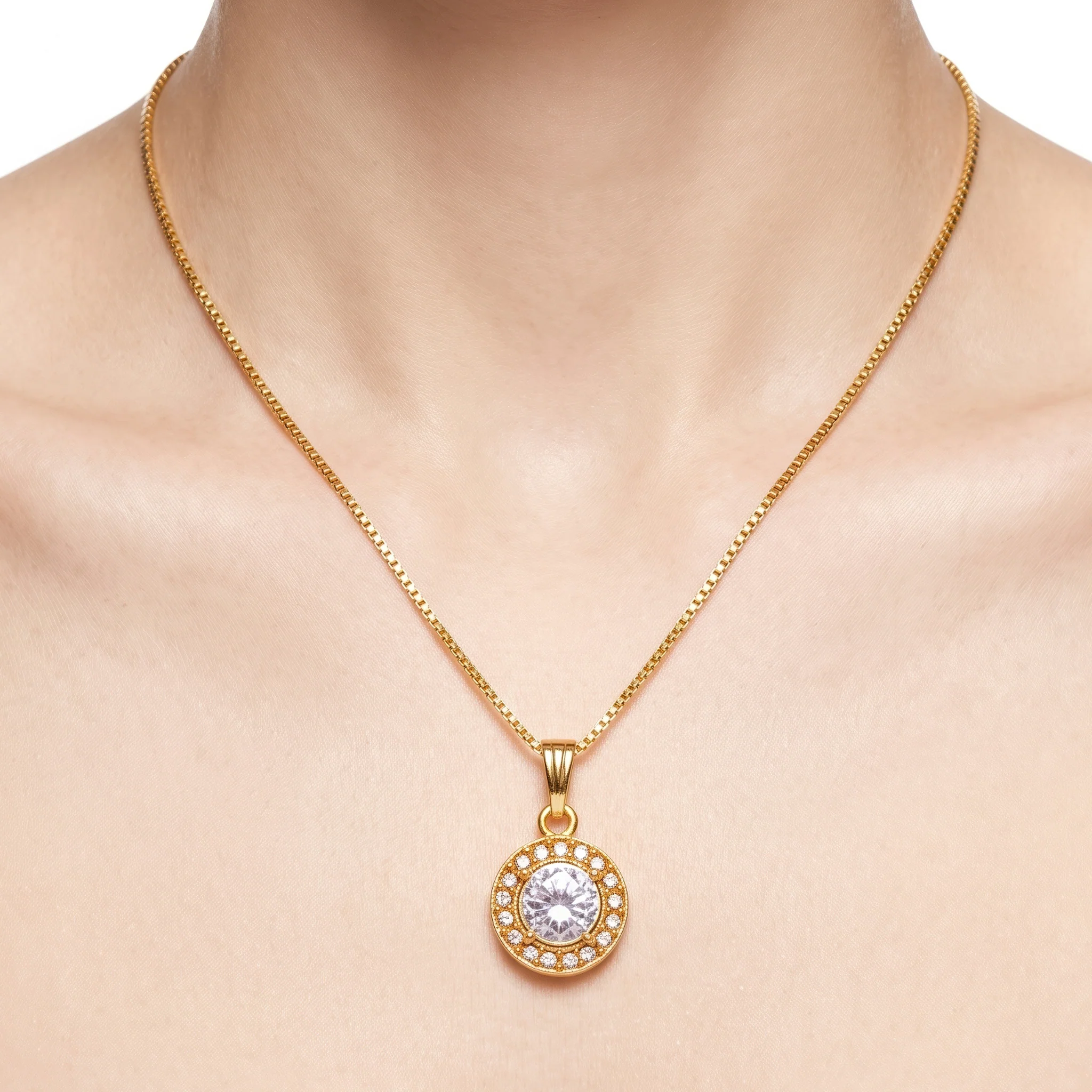 PRAO Necklace Anti-Tarnish Blue Halo Pendant Chain - Image 2