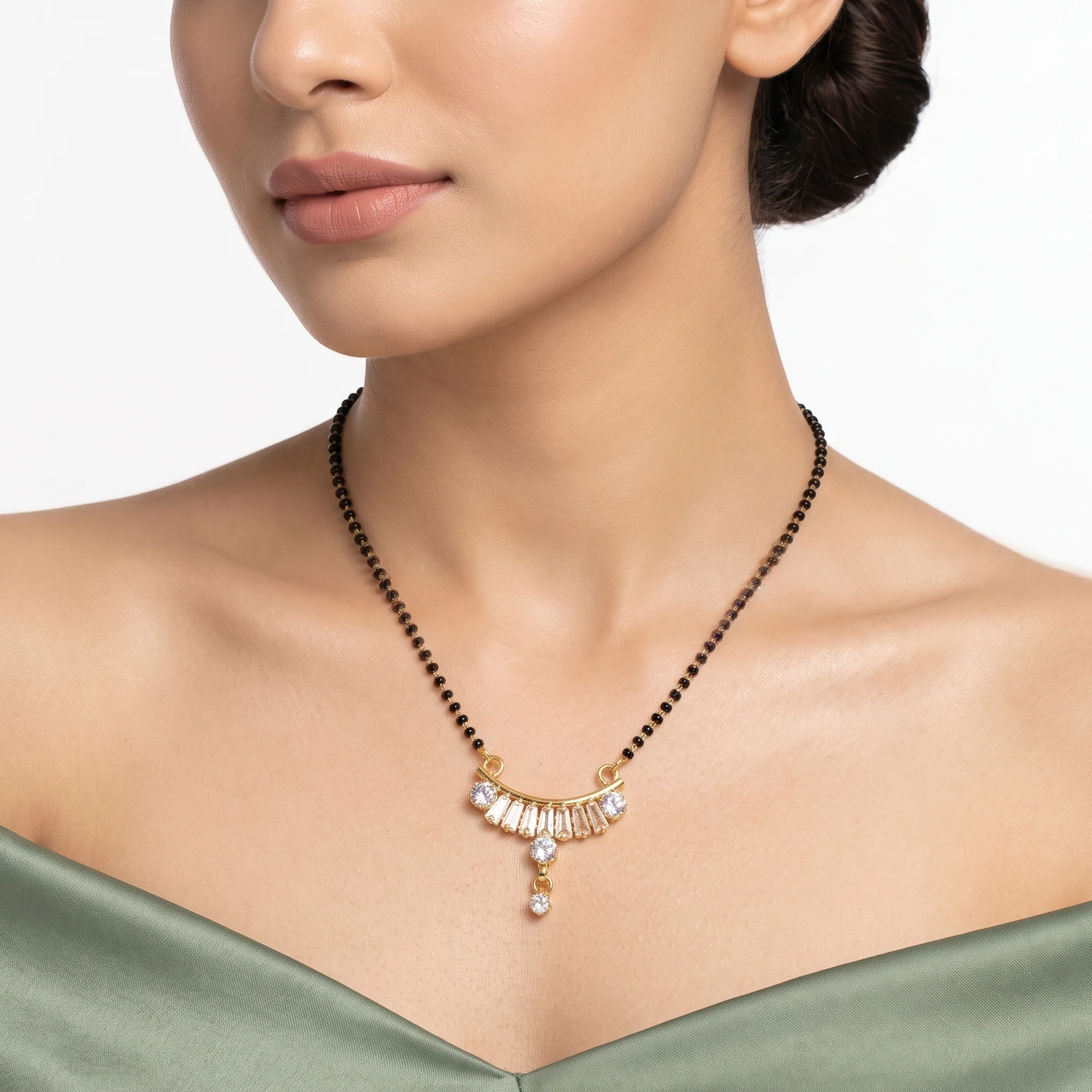 PRAO Necklace Anti-Tarnish Fan Crystal Mangalsutra - Image 2