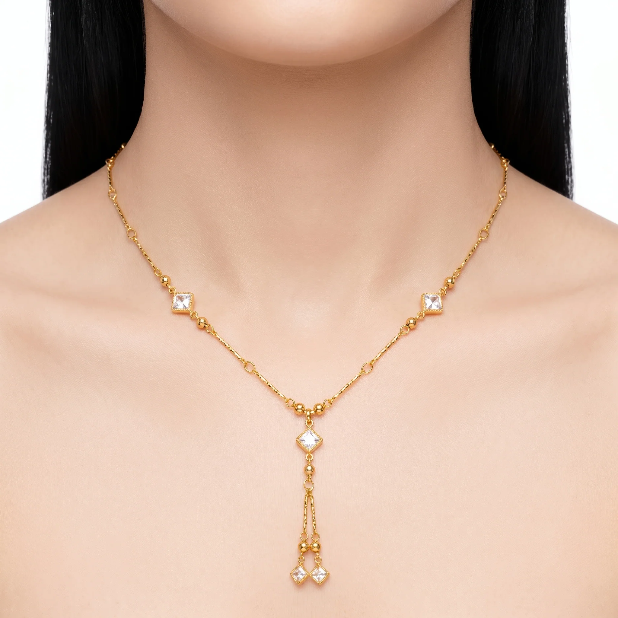 PRAO Necklace Anti-Tarnish Y Drop Crystal Chain