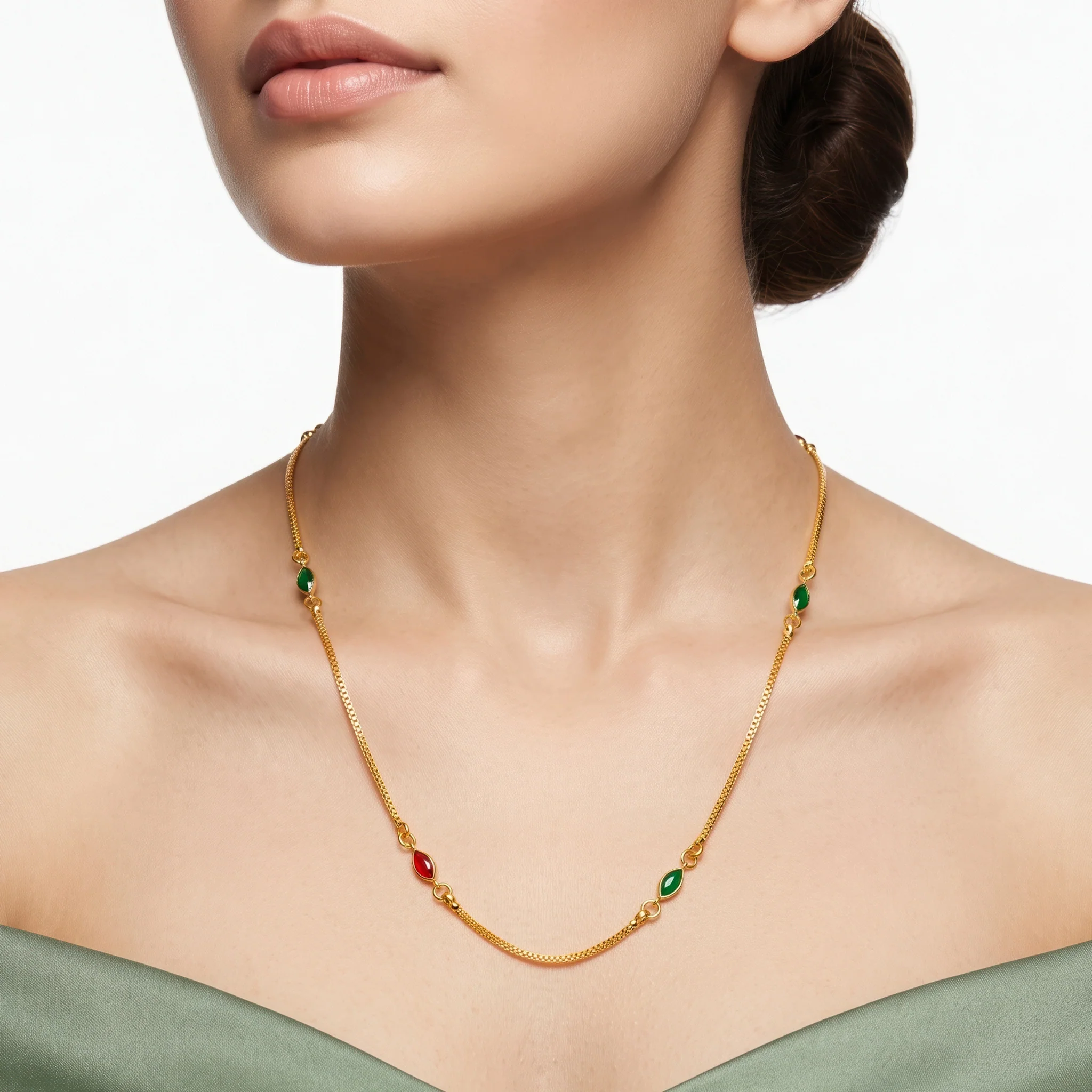 PRAO Necklace Anti-Tarnish Marquise Stone Chain