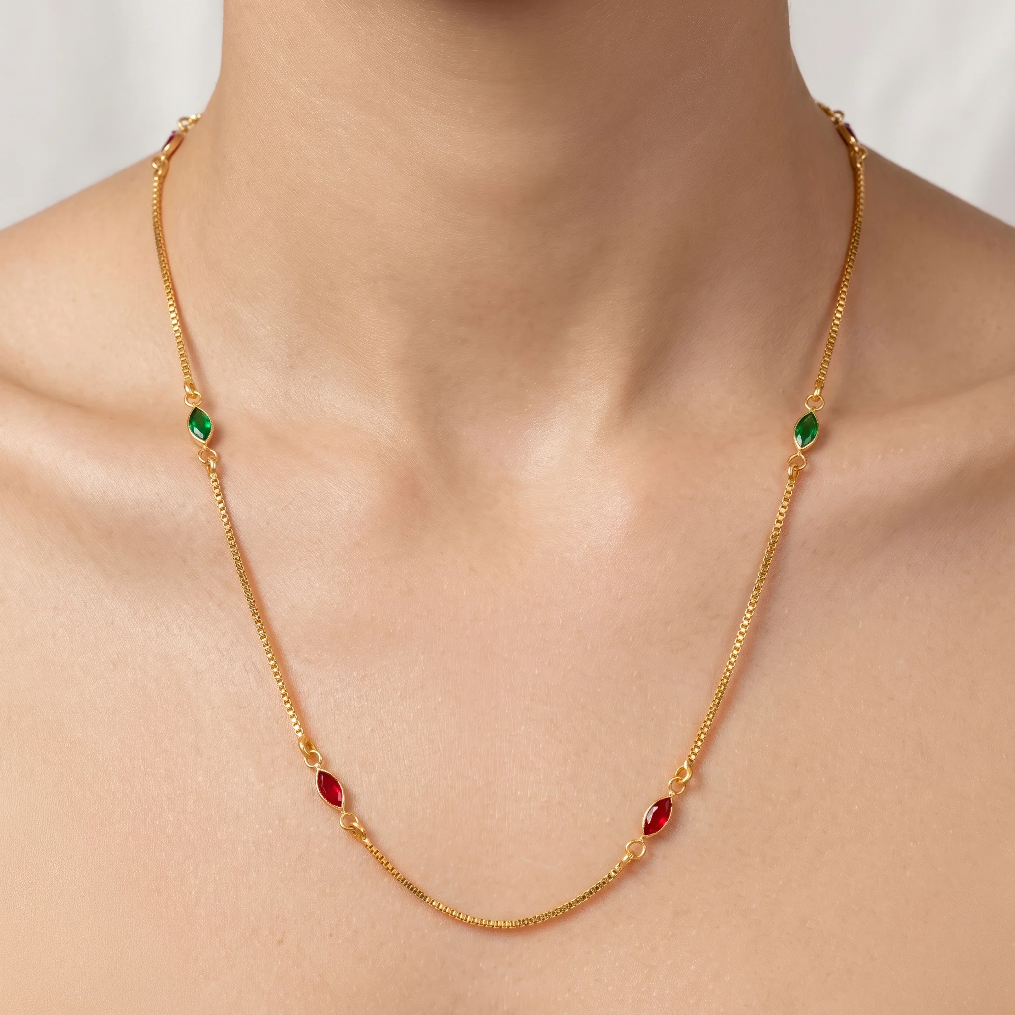 PRAO Necklace Anti-Tarnish Marquise Stone Chain - Image 2