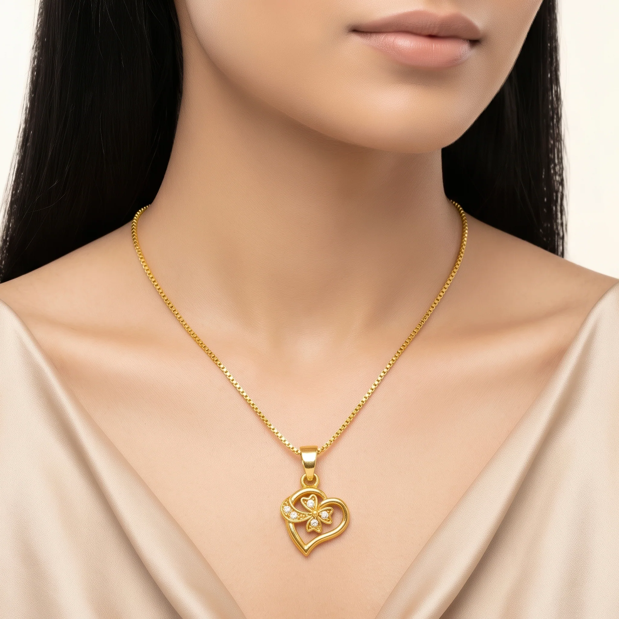 PRAO Necklace Anti-Tarnish Open Heart Clover Chain