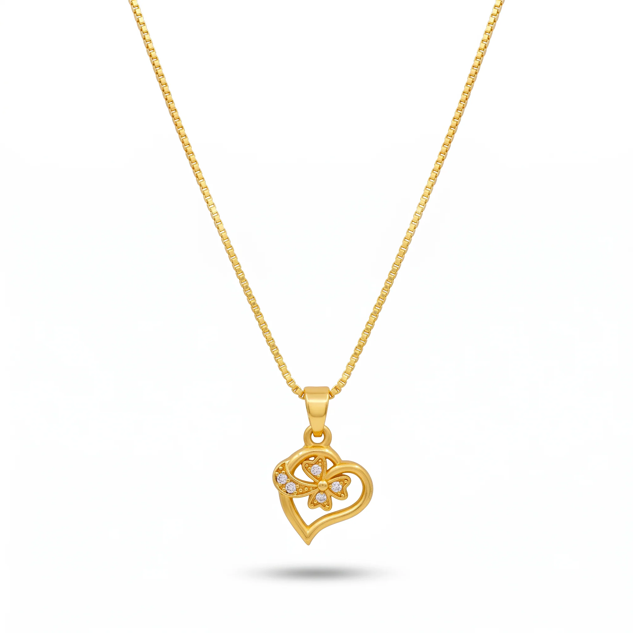 PRAO Necklace Anti-Tarnish Open Heart Clover Chain - Image 3
