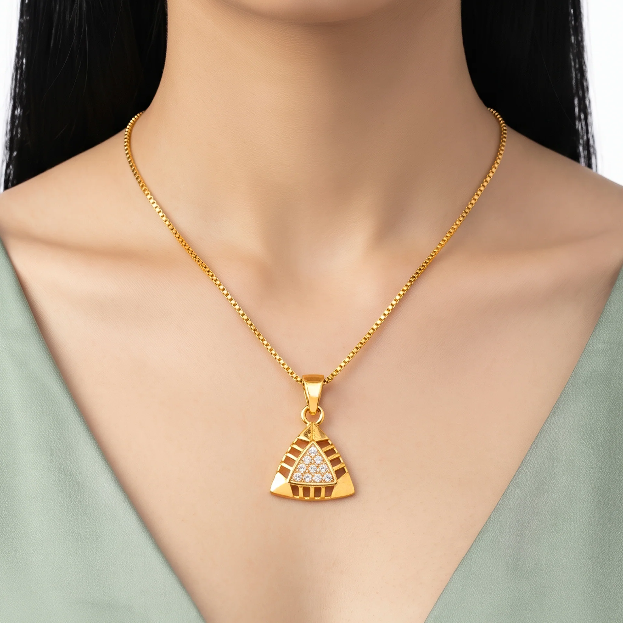 PRAO Necklace Anti-Tarnish Triangle Crystal Chain - Image 3
