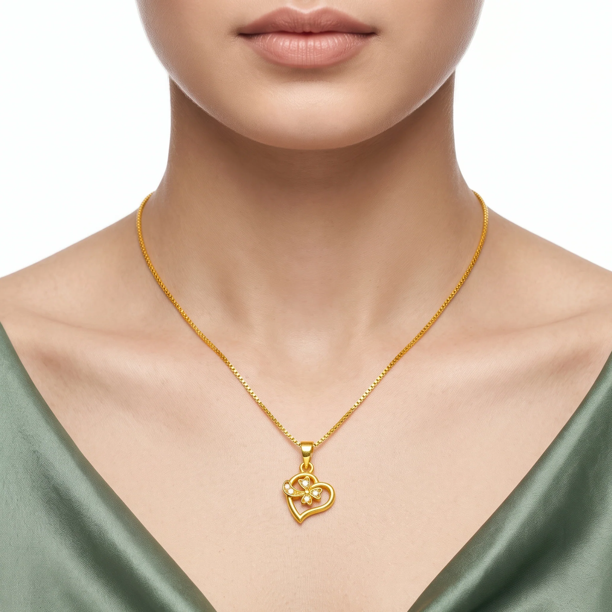 PRAO Necklace Anti-Tarnish Floral Heart Chain