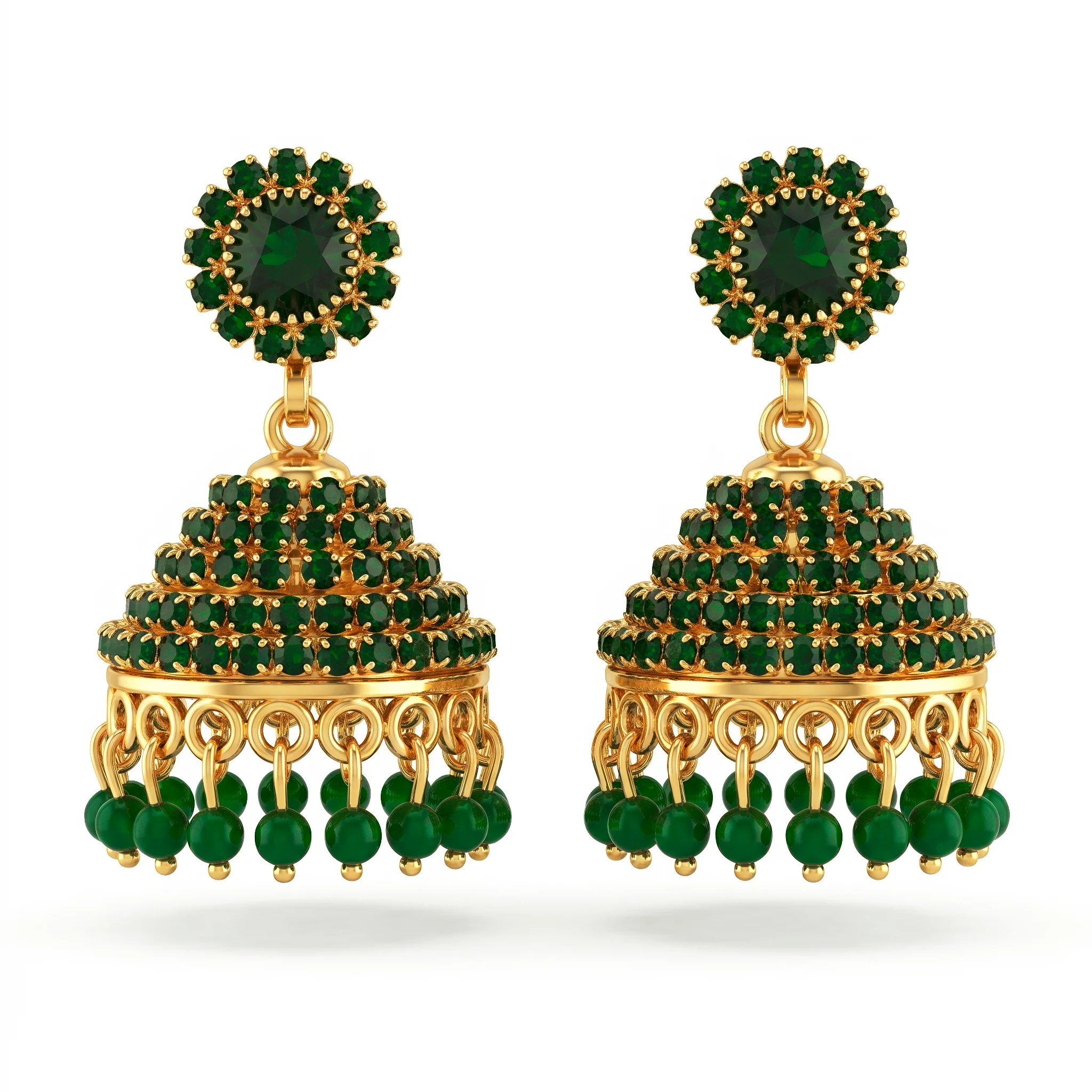 PRAO Earrings Anti-Tarnish Green Stone Jhumka