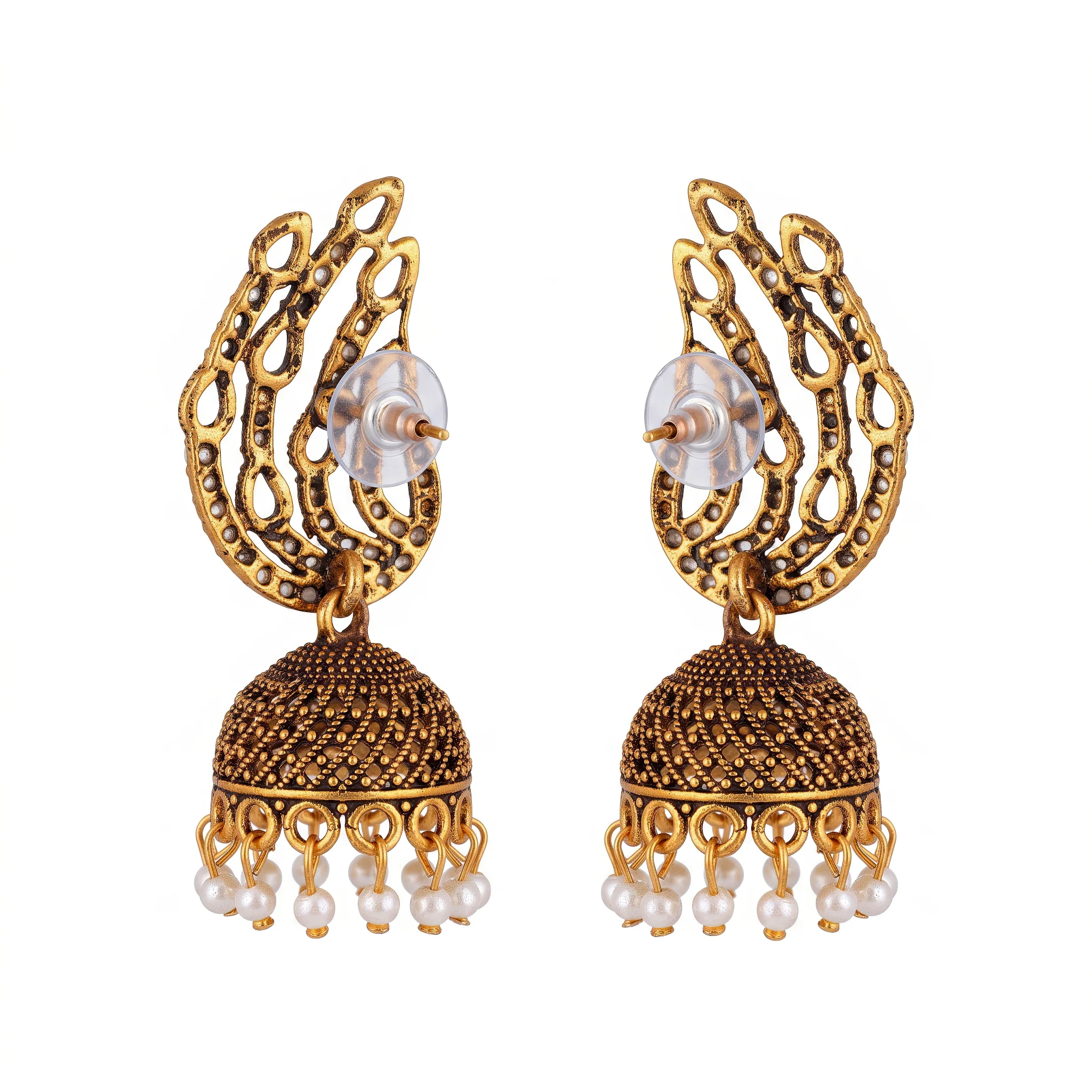 PRAO Earrings Anti-Tarnish Pearl Peacock Jhumka - Image 5
