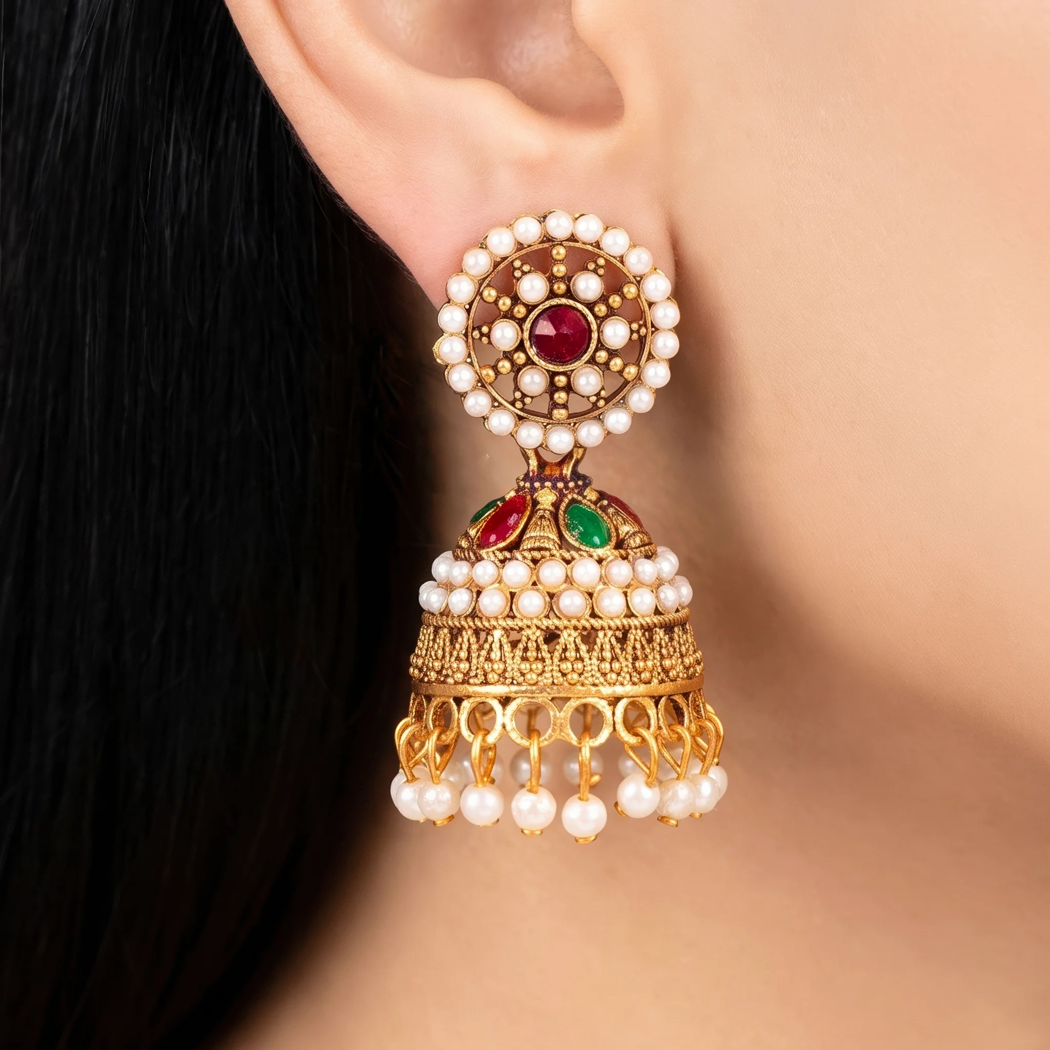 PRAO Earrings Anti-Tarnish Multicolor Jhumka - Image 4
