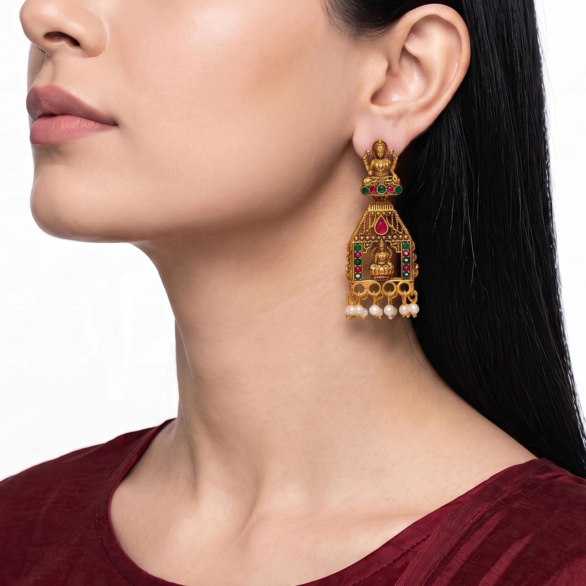PRAO Earrings Anti-Tarnish Lakshmi Temple Dangles - Image 2
