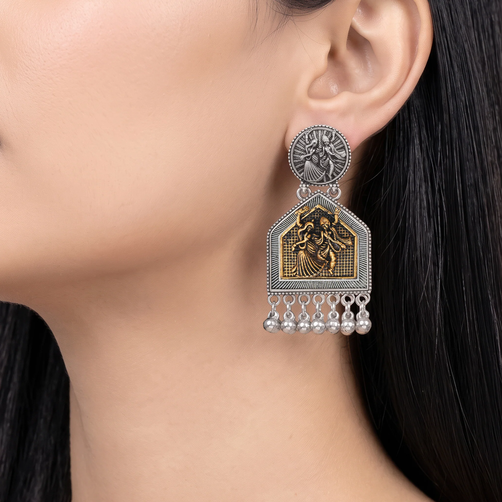 PRAO Earrings Anti-Tarnish Radha Krishna Dangles - Image 2