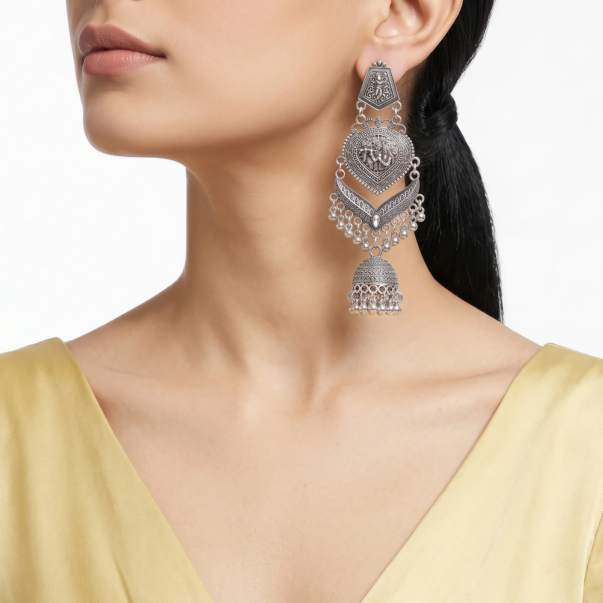 PRAO Earrings Anti-Tarnish Temple Deity Filigree Dangles - Image 2