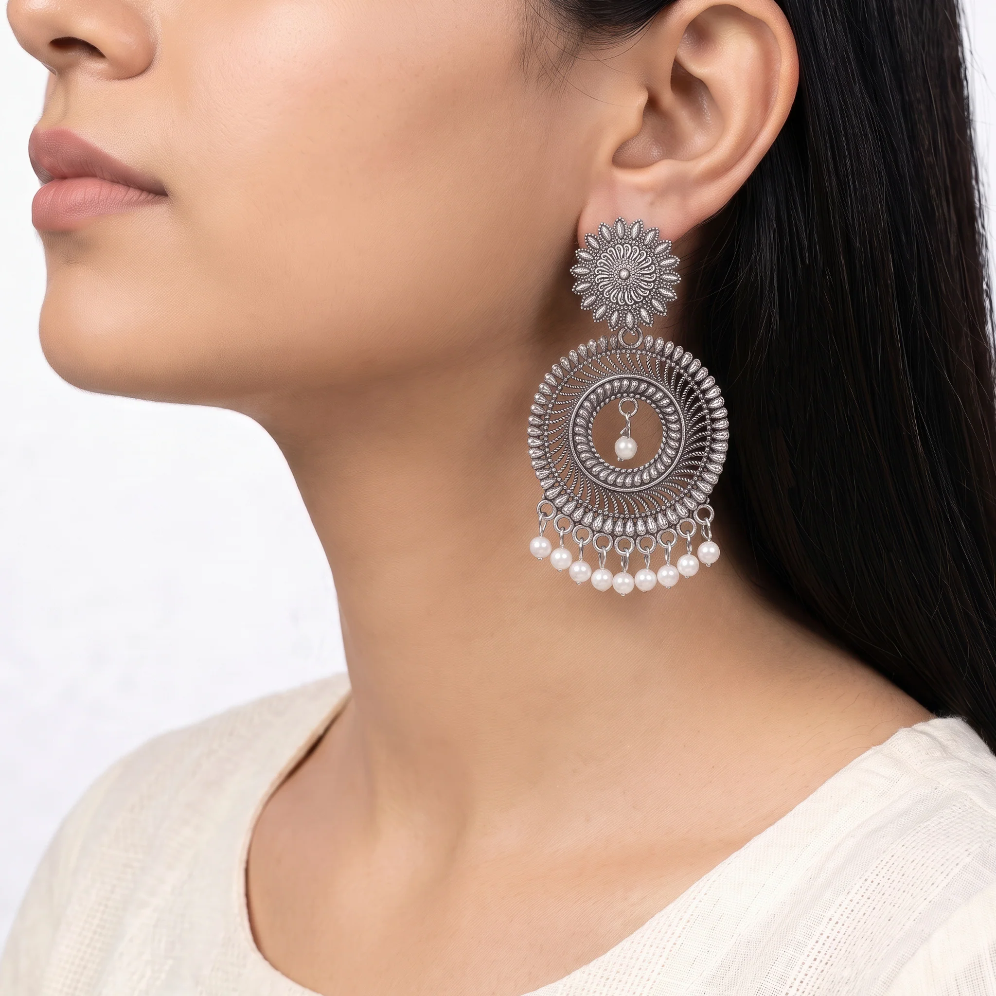 PRAO Earrings Anti-Tarnish Floral Pearl Studs - Image 2