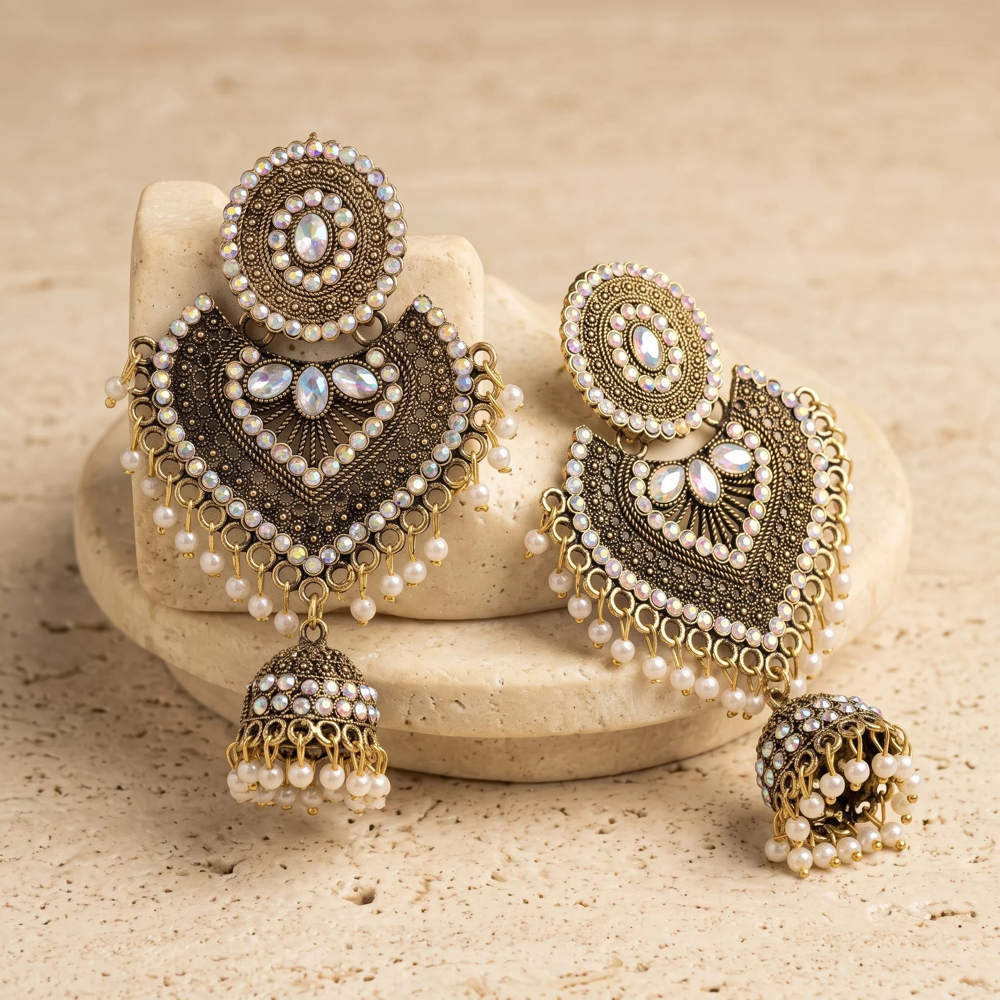 PRAO Earrings Anti-Tarnish Antique Filigree Pearl Jhumka - Image 4