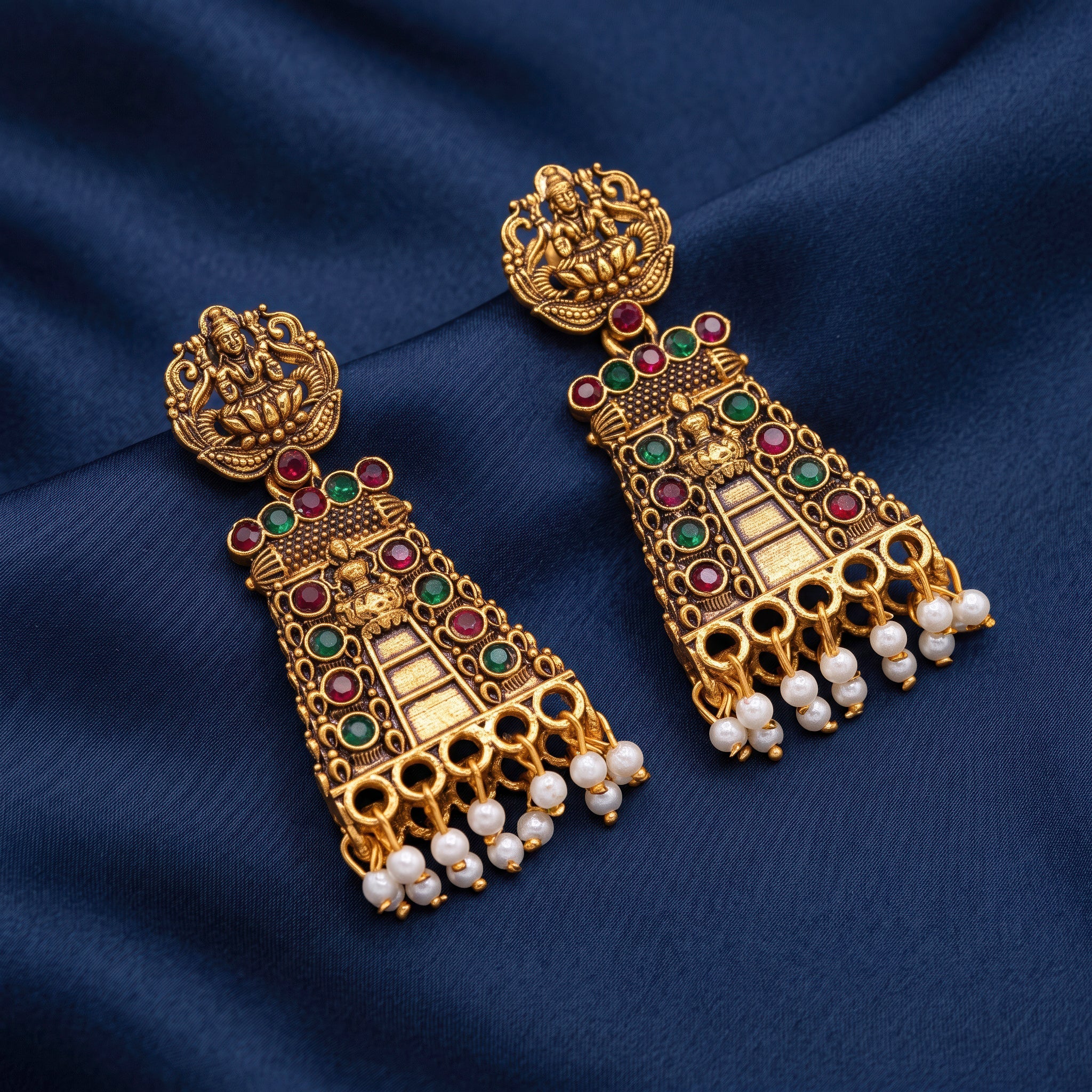 PRAO Earrings Anti-Tarnish Lakshmi Temple Jhumka With Seed Pearls - Image 4