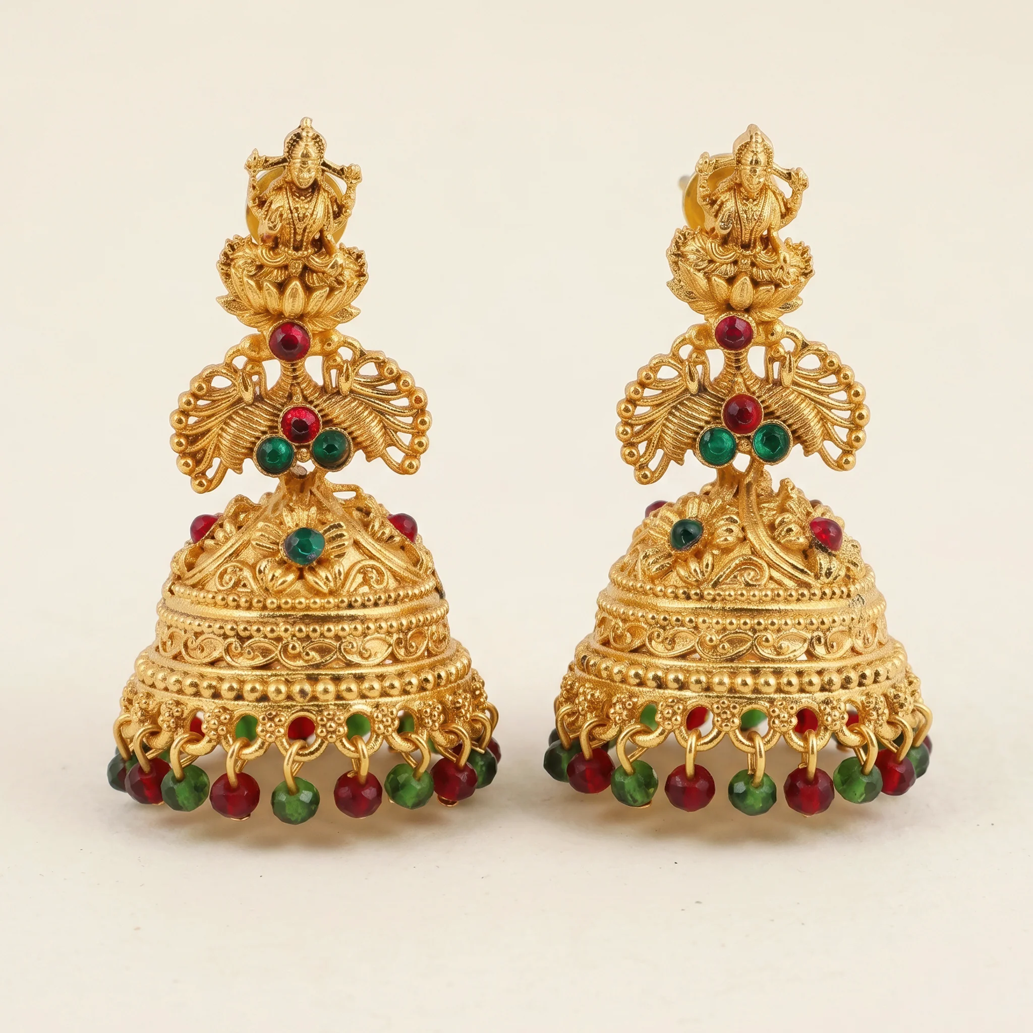 PRAO Earrings Anti-Tarnish Lakshmi Temple Jhumka - Image 4