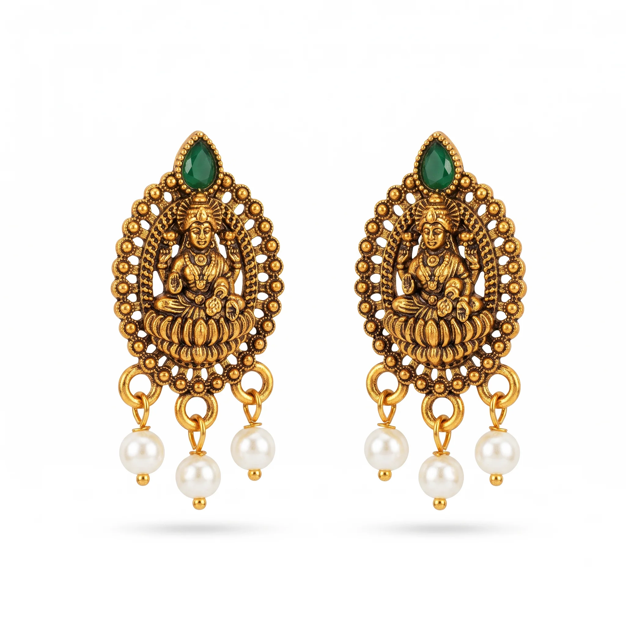 PRAO Earrings Anti-Tarnish Lakshmi Pearl Studs - Image 3
