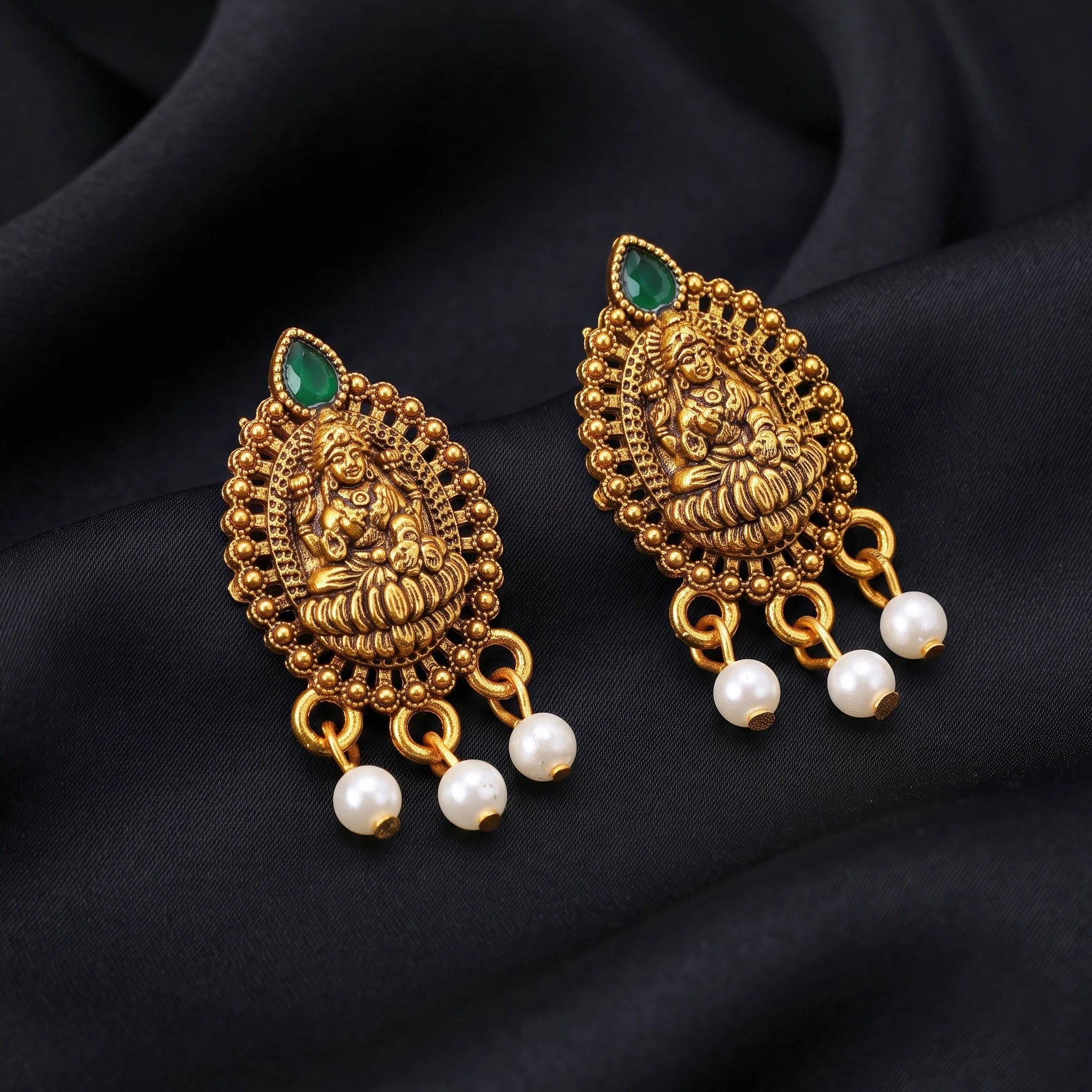 PRAO Earrings Anti-Tarnish Lakshmi Pearl Studs - Image 4