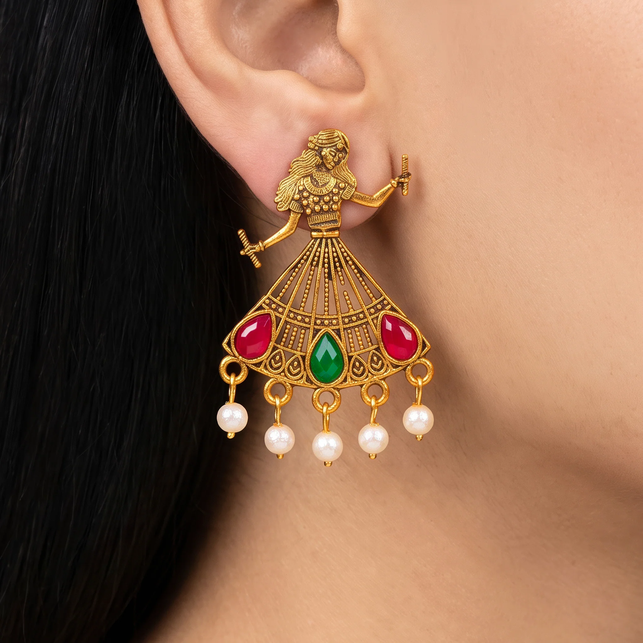 PRAO Earrings Anti-Tarnish Dancing Lady Danglers - Image 2