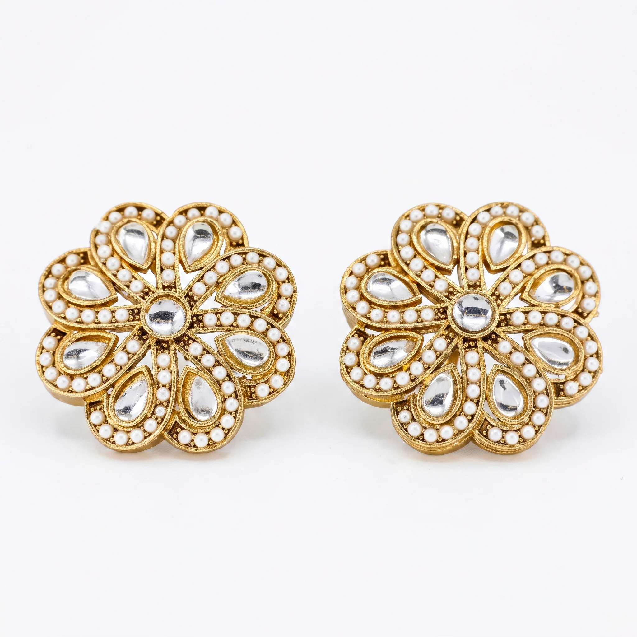 PRAO Earrings Anti-Tarnish Kundan Floral Studs - Image 3