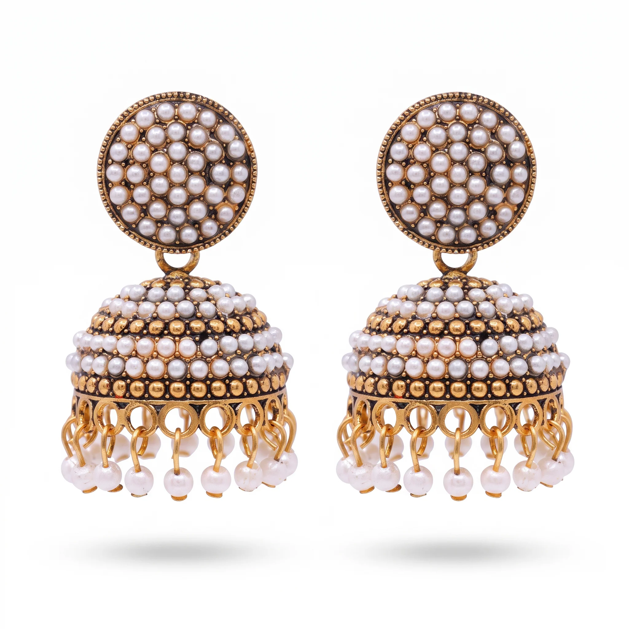 PRAO Earrings Anti-Tarnish Traditional Pearl Jhumka - Image 3