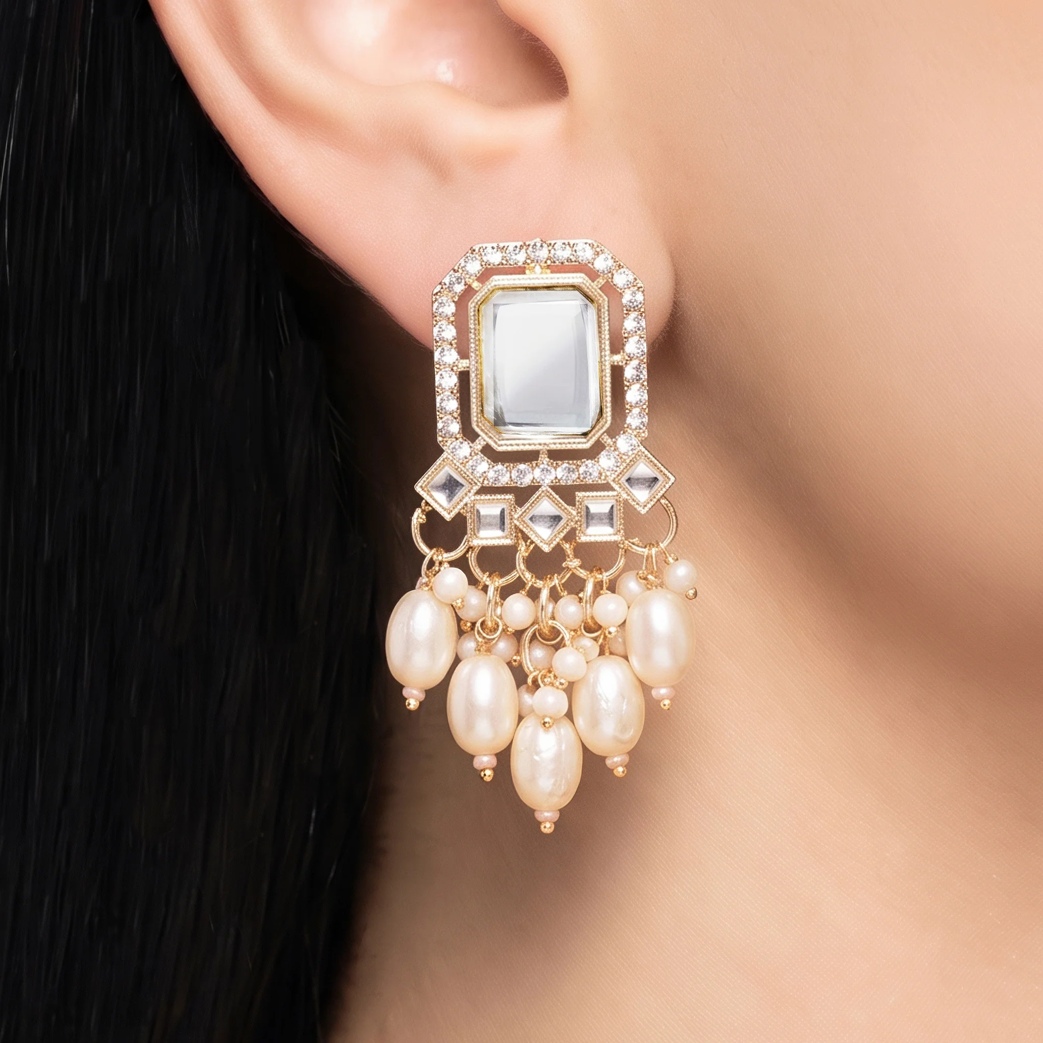 PRAO Earrings Anti-Tarnish Crystal Pearl Dangles