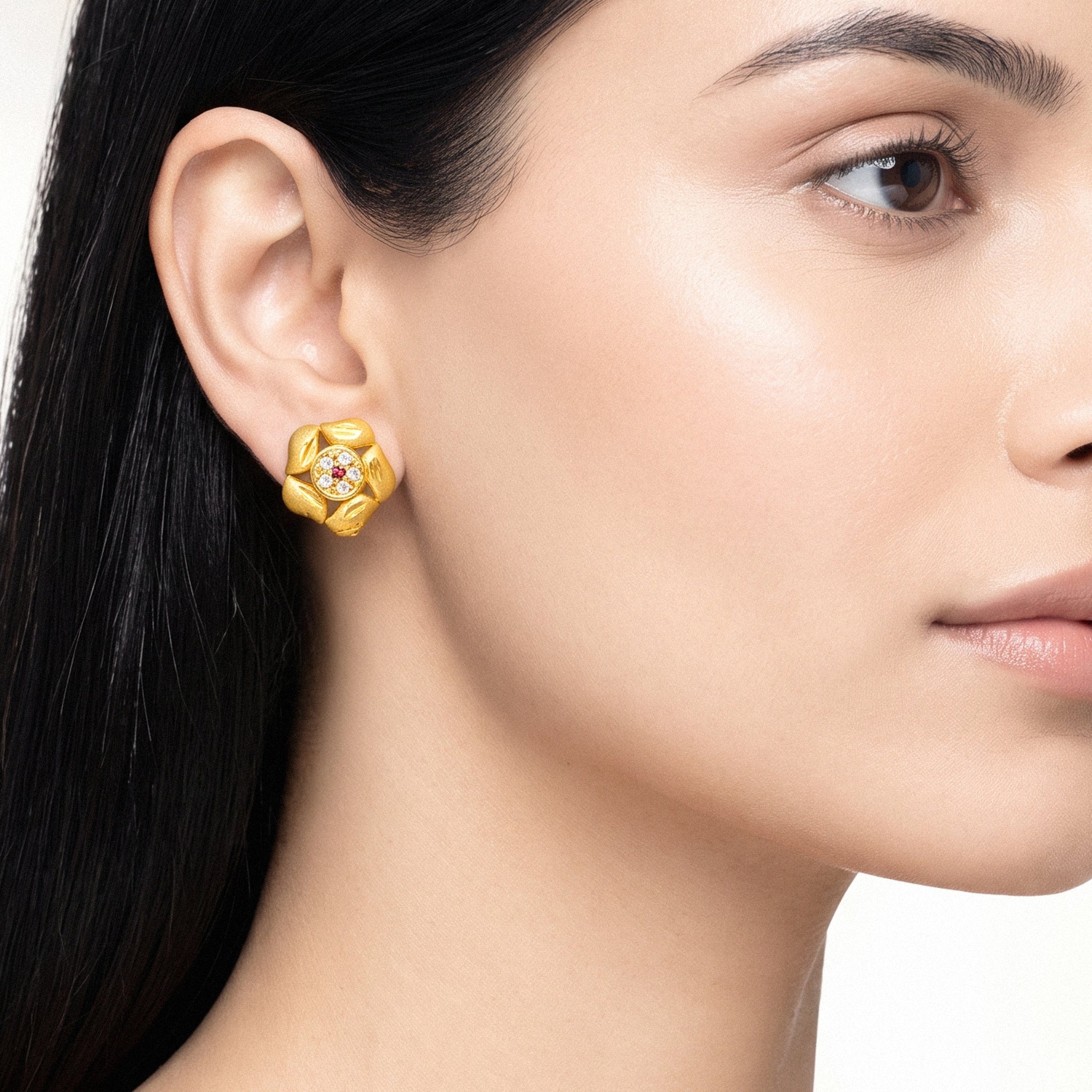 PRAO Earrings Anti-Tarnish Floral Crystal Studs - Image 3