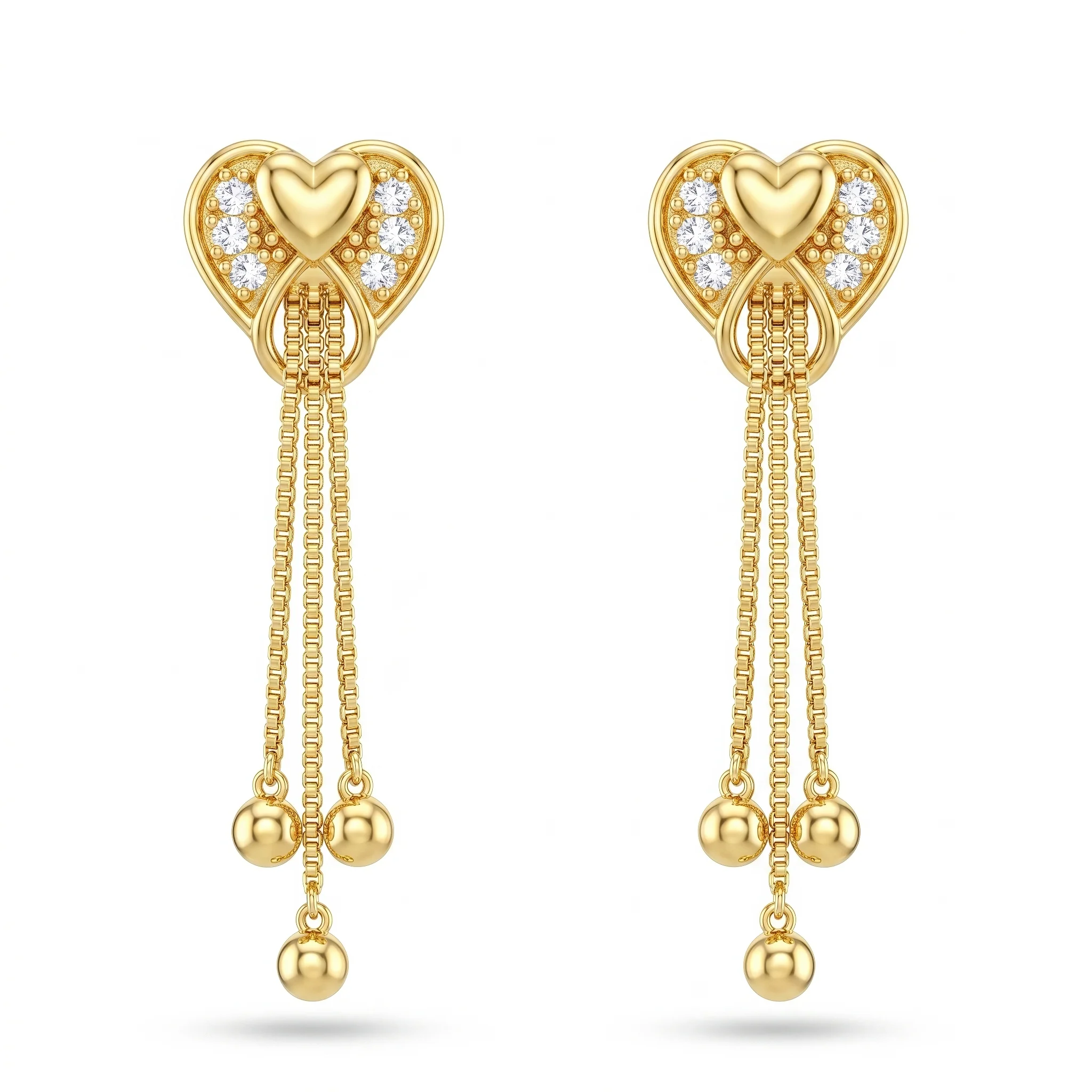 PRAO Earrings Anti-Tarnish Heart Chain Dangles