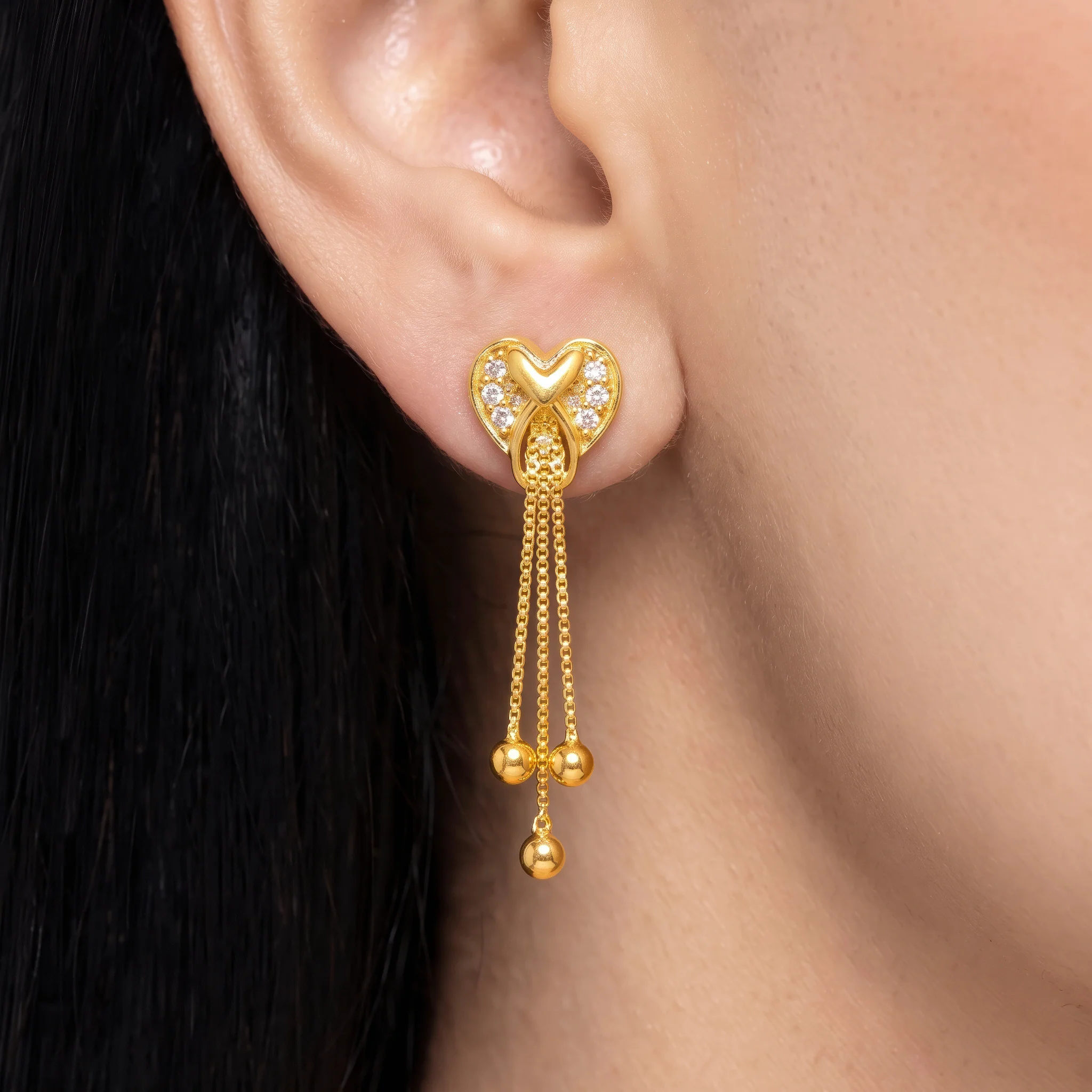 PRAO Earrings Anti-Tarnish Heart Chain Dangles - Image 2