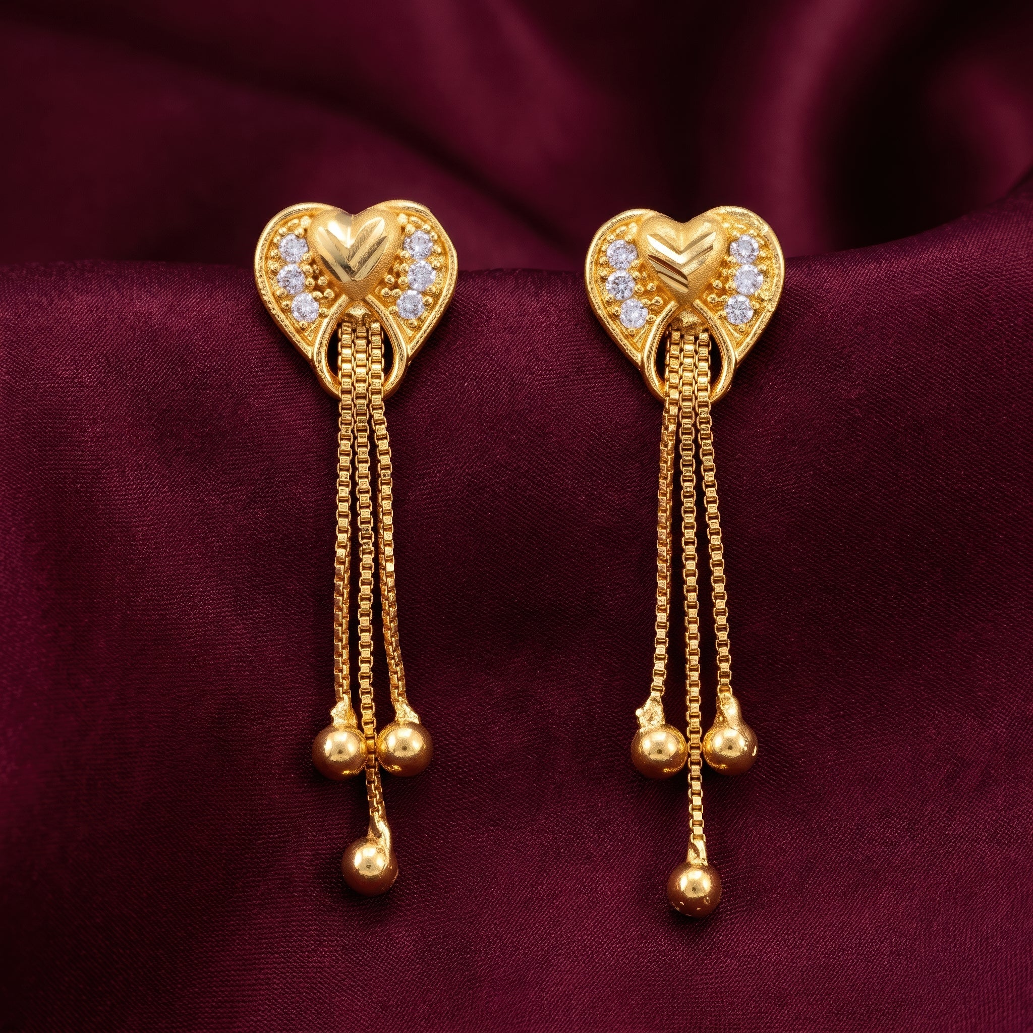 PRAO Earrings Anti-Tarnish Heart Chain Dangles - Image 4